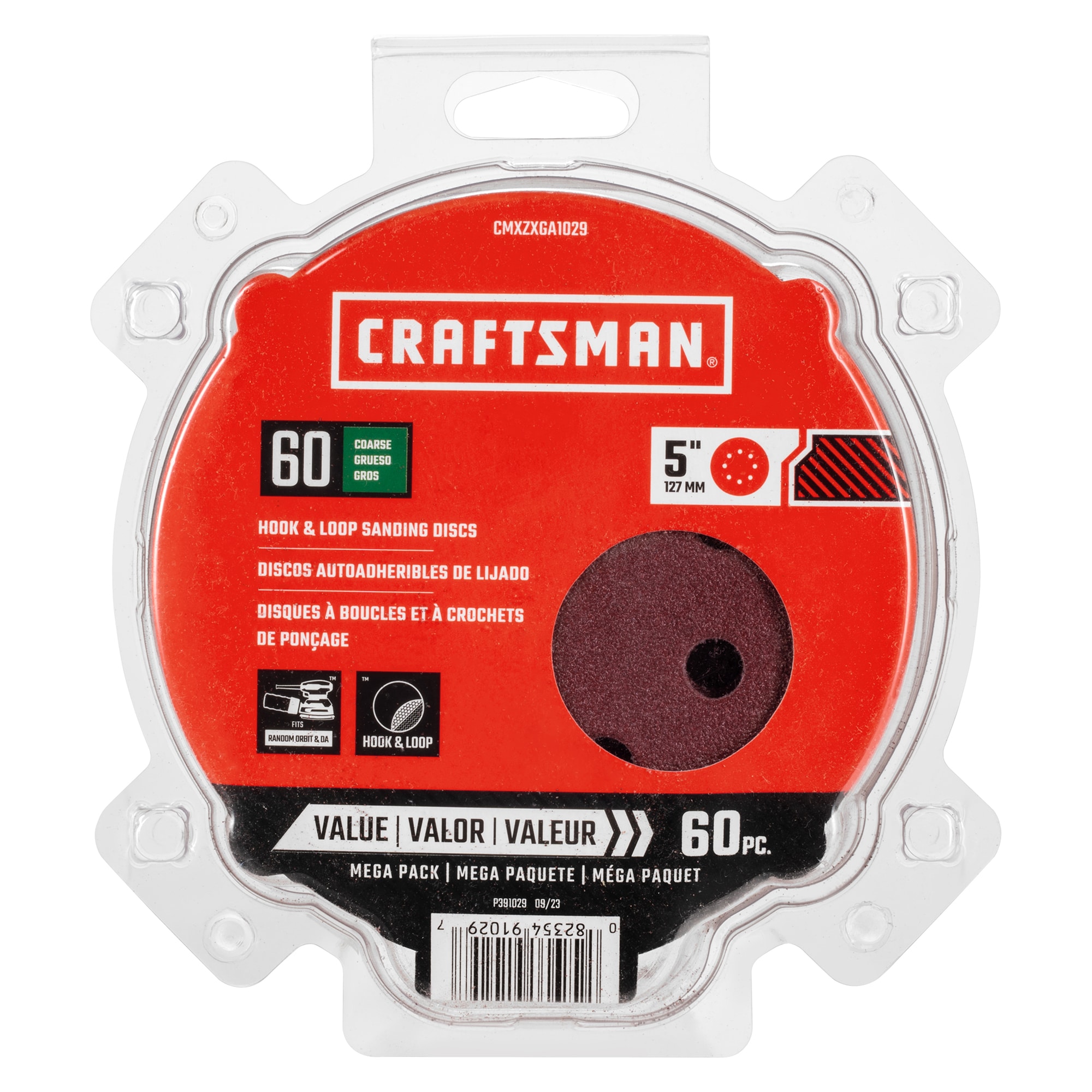 CRAFTSMAN Papel de lija de disco de óxido de aluminio de grano 60 de 60 piezas de Craftsman 391029