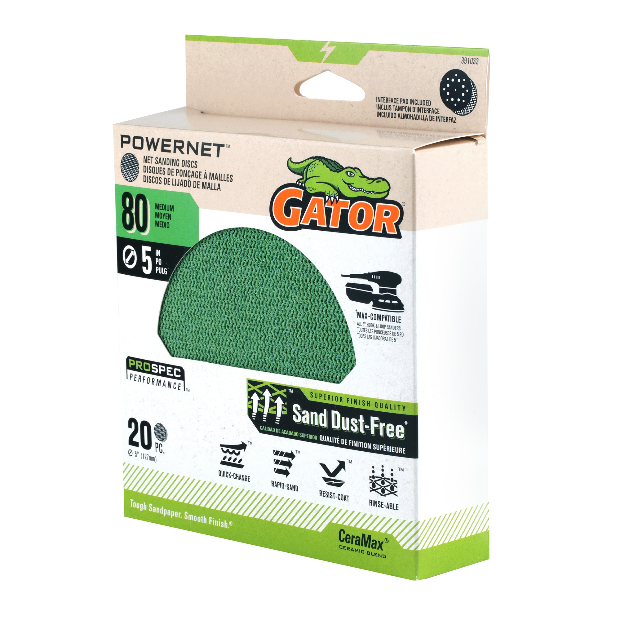 Lija Gator PowerNet de 20 piezas de cerámica alúmina, grano 80, para disco 391033