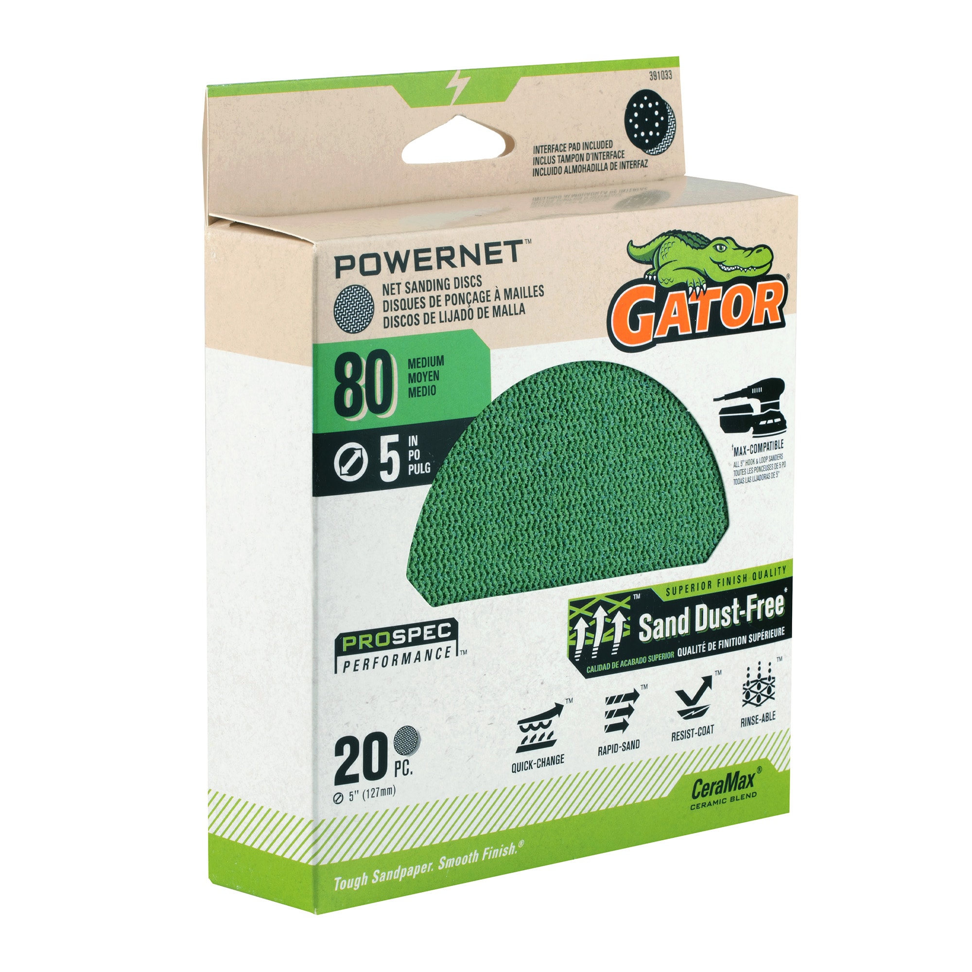 Lija Gator PowerNet de 20 piezas de cerámica alúmina, grano 80, para disco 391033