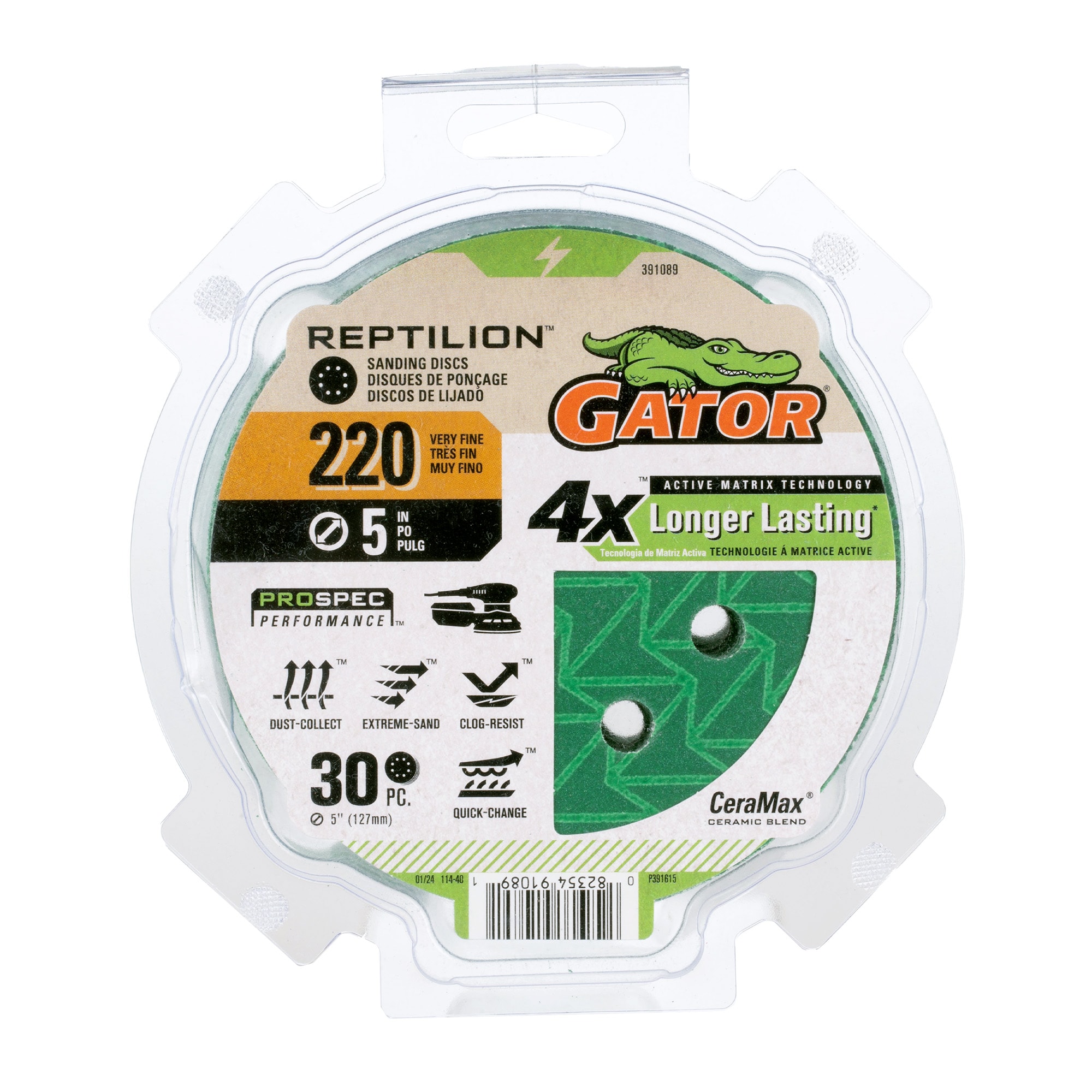 Disco de lija de cerámica de alúmina Gator Reptilion de 30 piezas, grano 220 - 391089