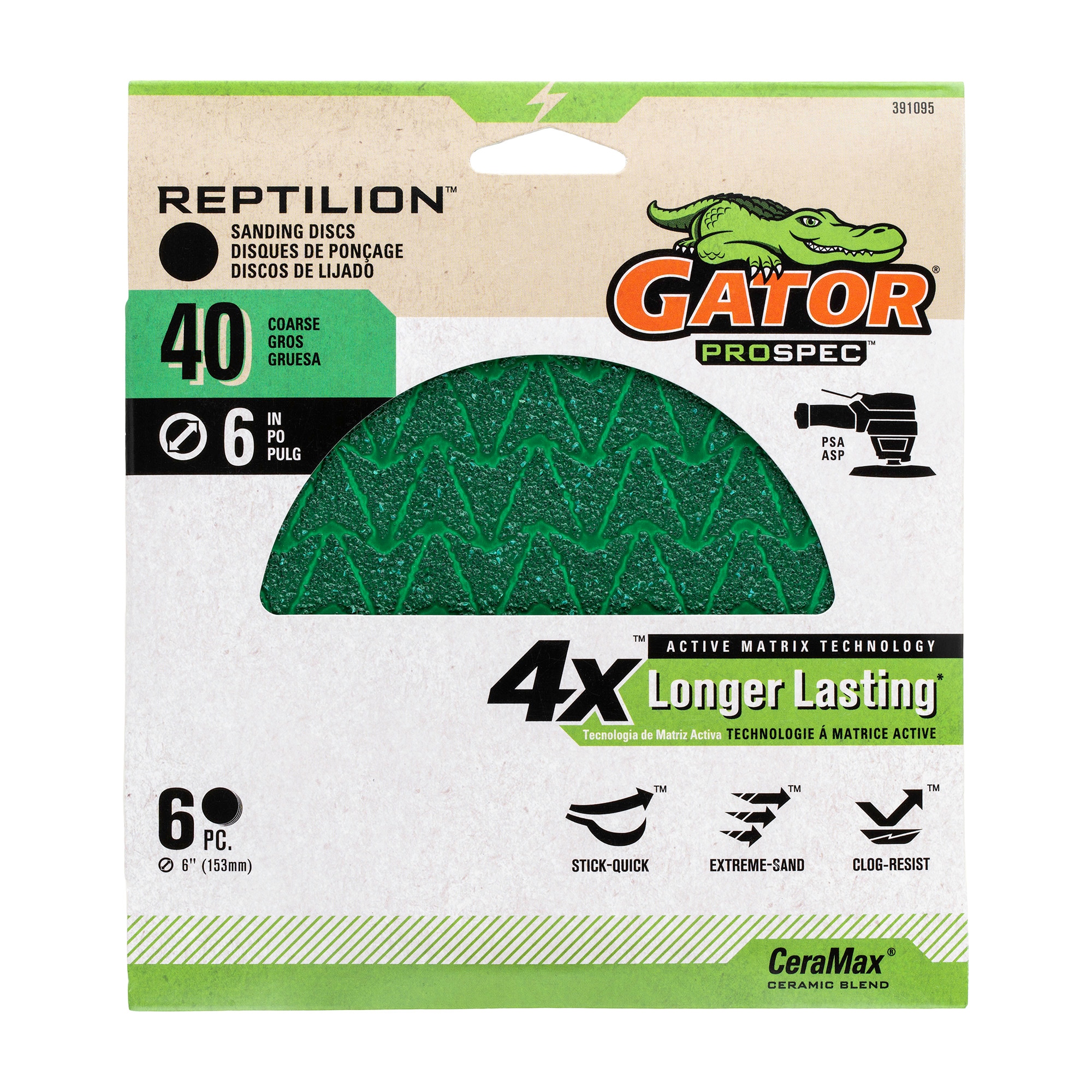 Disco de lija Gator Reptilion PSA 6 piezas de cerámica de alúmina grano 40 - 391095