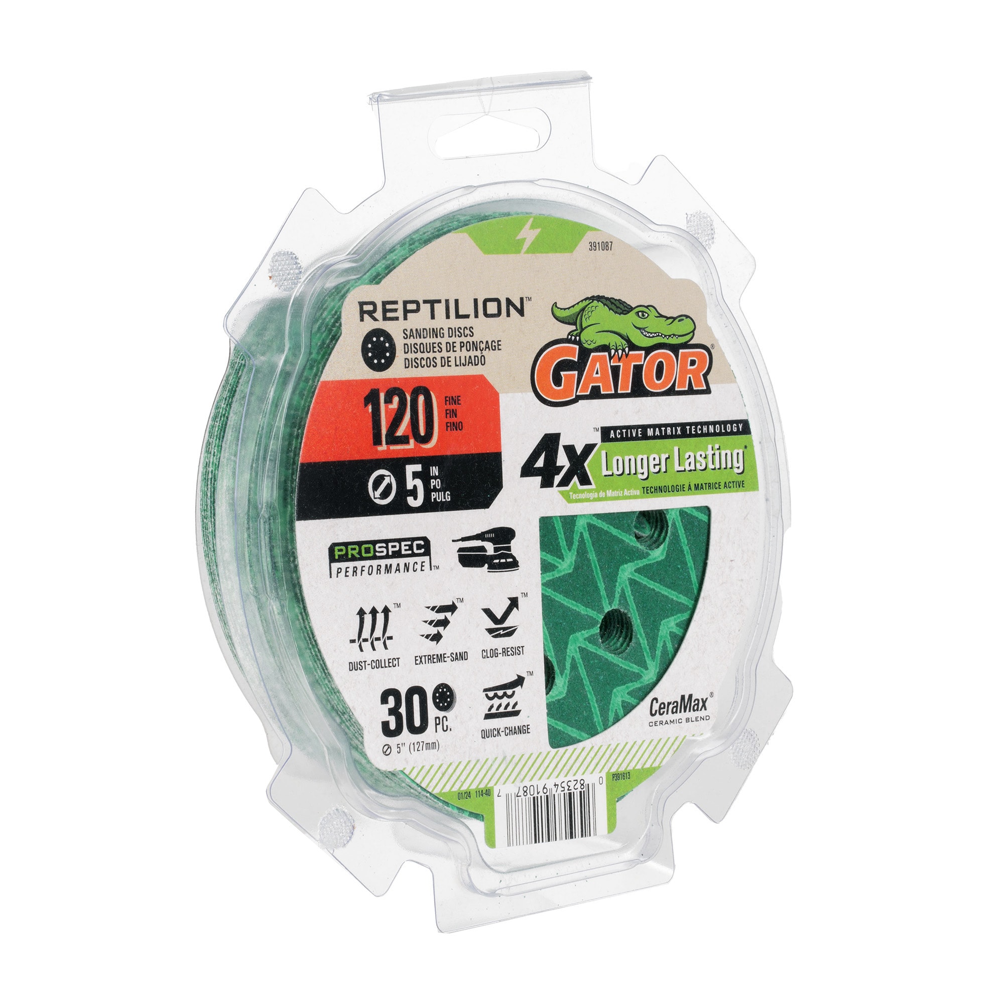 Disco de papel de lija de cerámica de alúmina de 120 grits Gator Reptilion de 30 piezas 391087