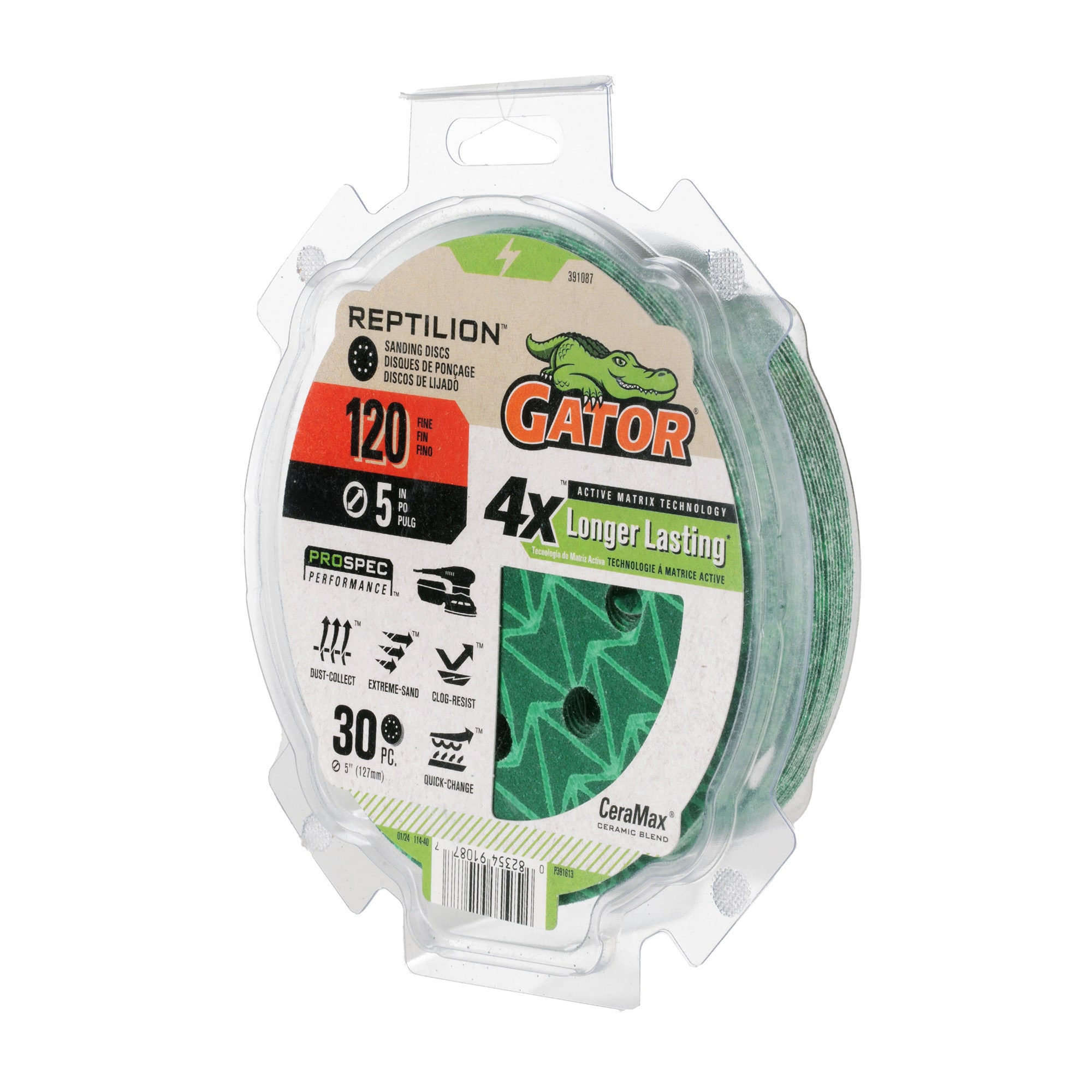 Disco de papel de lija de cerámica de alúmina de 120 grits Gator Reptilion de 30 piezas 391087