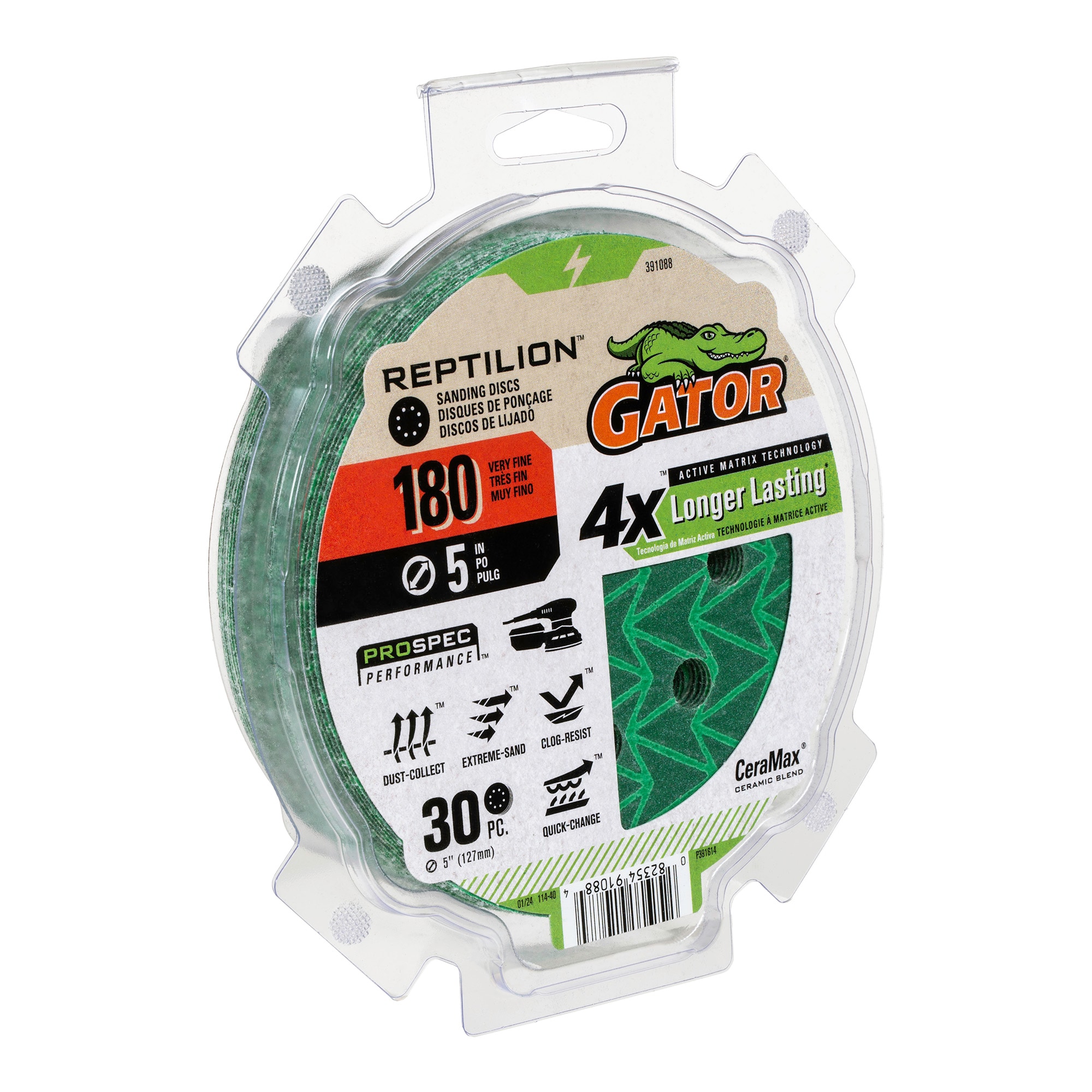 Papel de lija Gator Reptilion de disco de cerámica de alúmina de 180 granos, 30 piezas 391088
