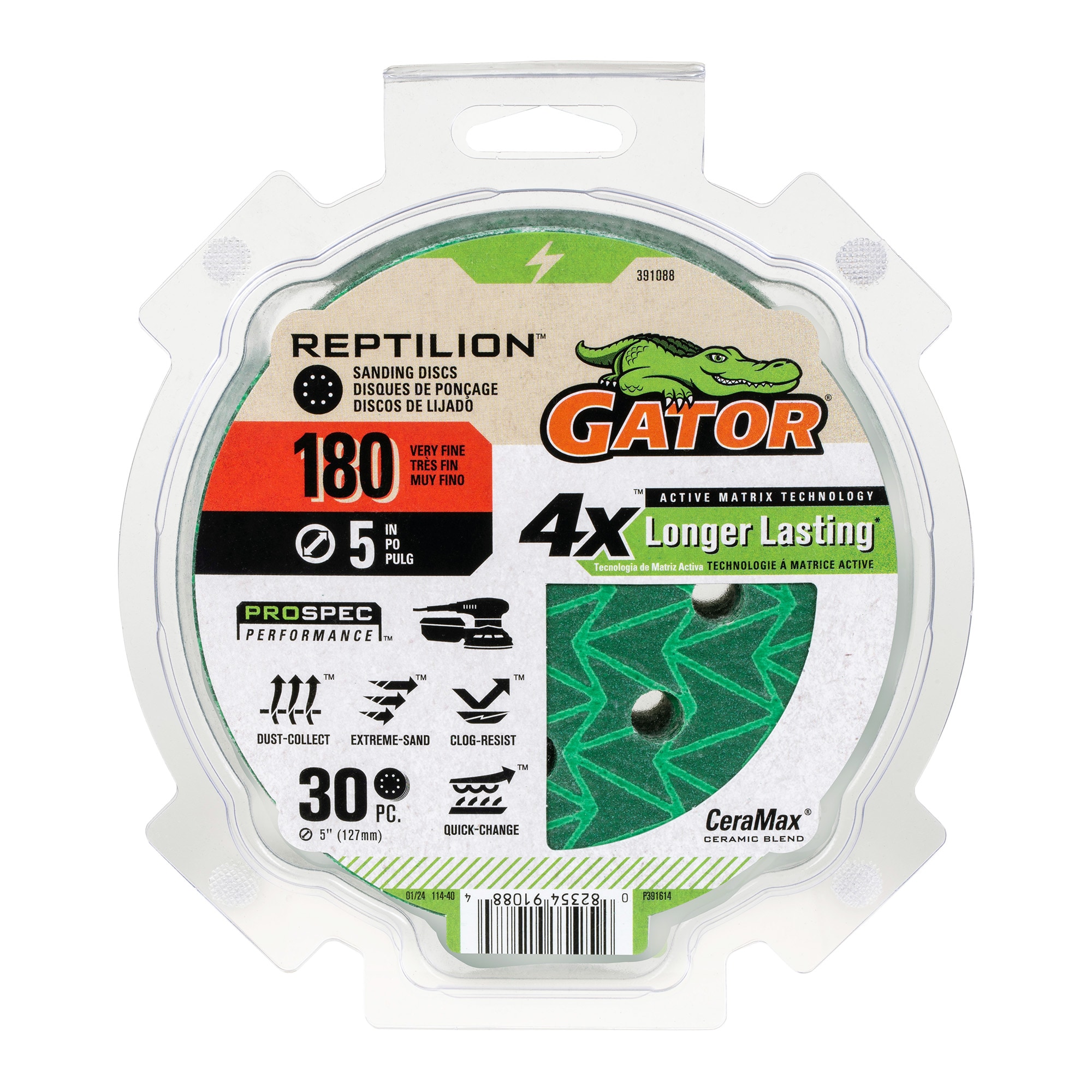 Papel de lija Gator Reptilion de disco de cerámica de alúmina de 180 granos, 30 piezas 391088
