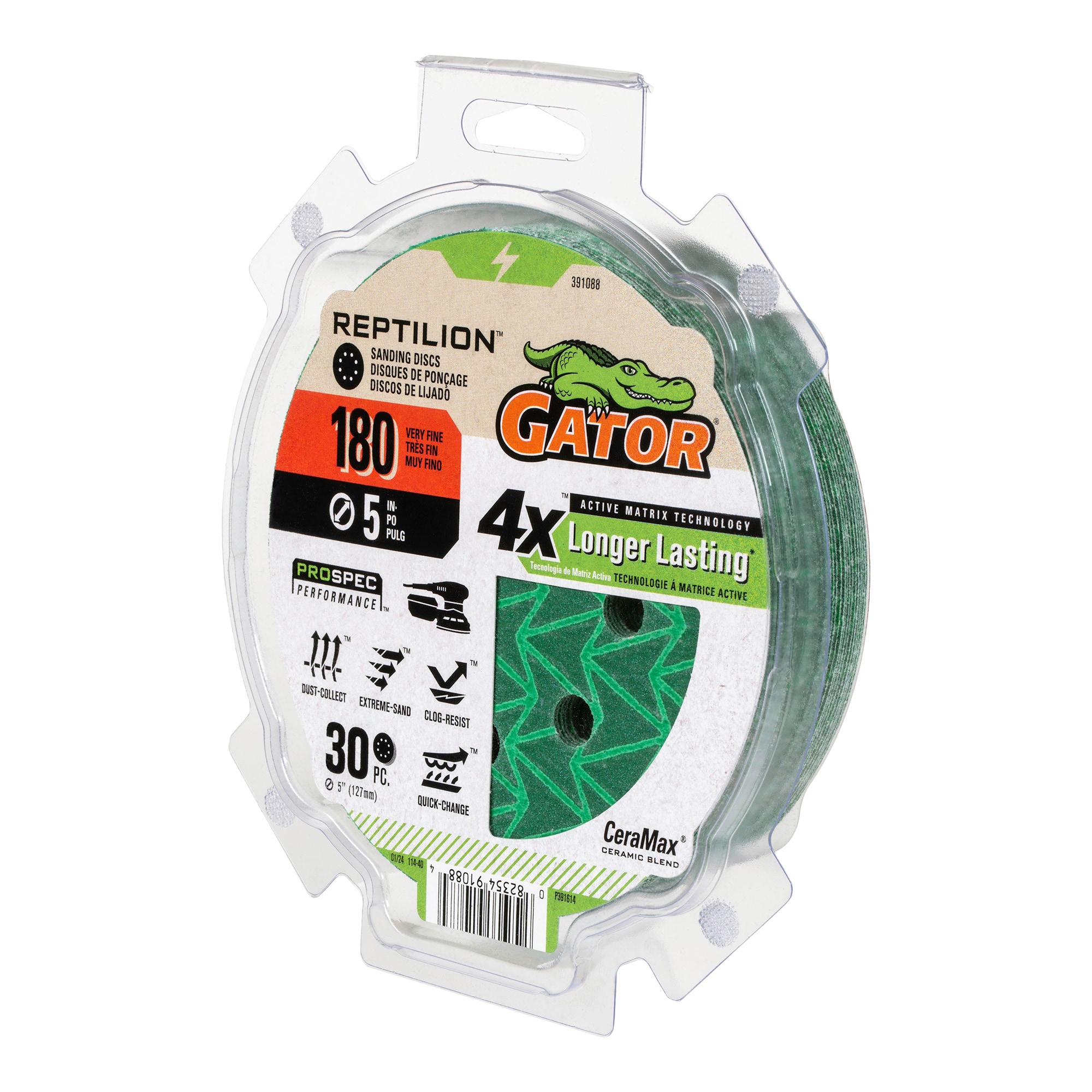 Papel de lija Gator Reptilion de disco de cerámica de alúmina de 180 granos, 30 piezas 391088