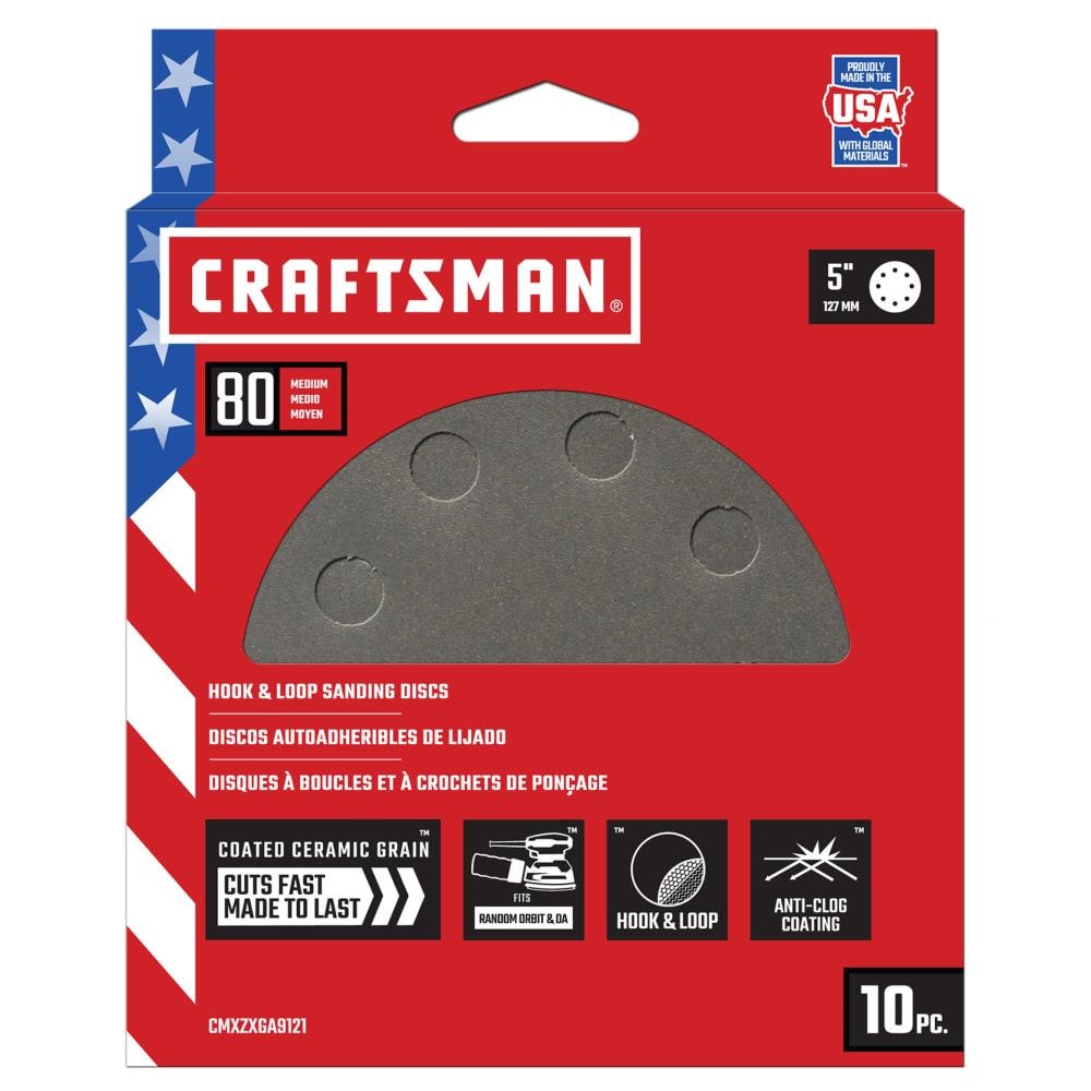 Disco de lija de cerámica de 80 granos 10 piezas CRAFTSMAN 5 en 8H H/L