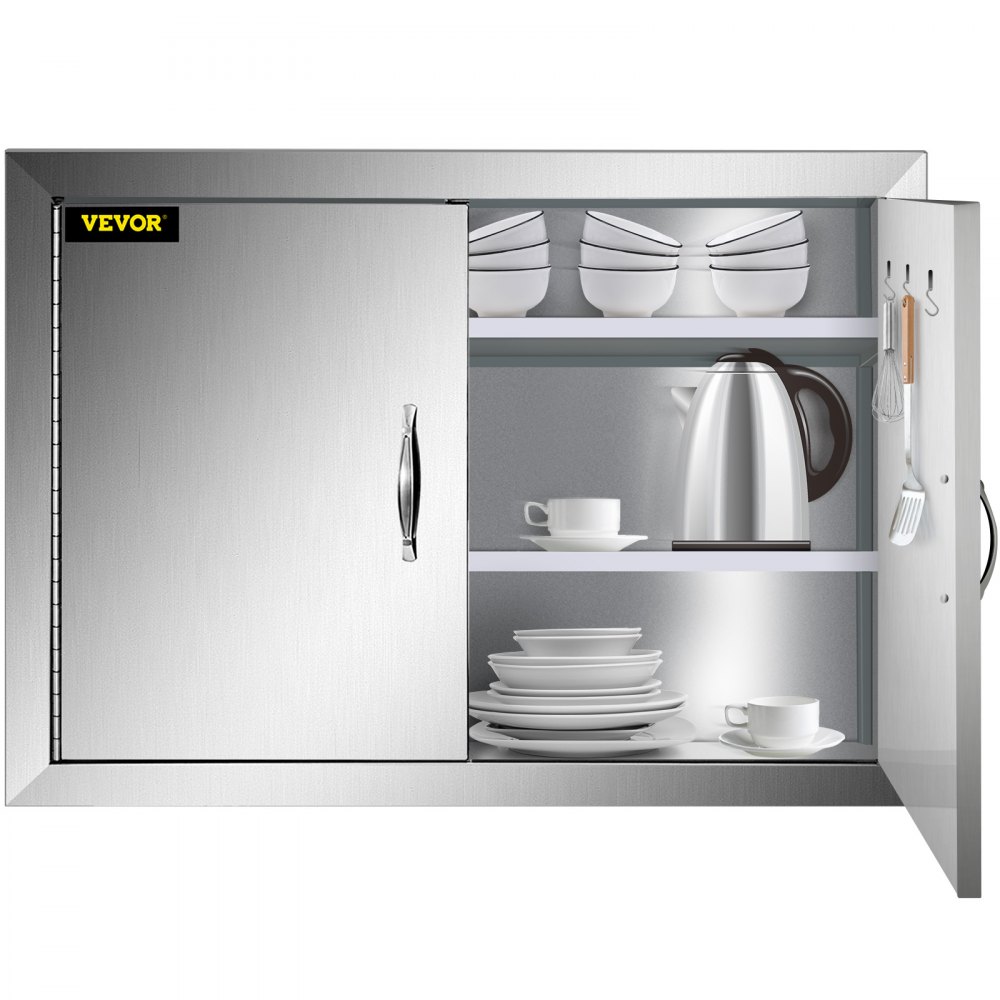 VEVOR BBQ Double Access Door 31W x 24H Inch, BBQ Door Stainless Steel Wall Construction Vertical, Outdoor Kitchen Door for BBQ Island, Grilling Station, Outside Cabinet Door (Interior Shelves Not Included) - 31X24CBXGCGSKM001V0