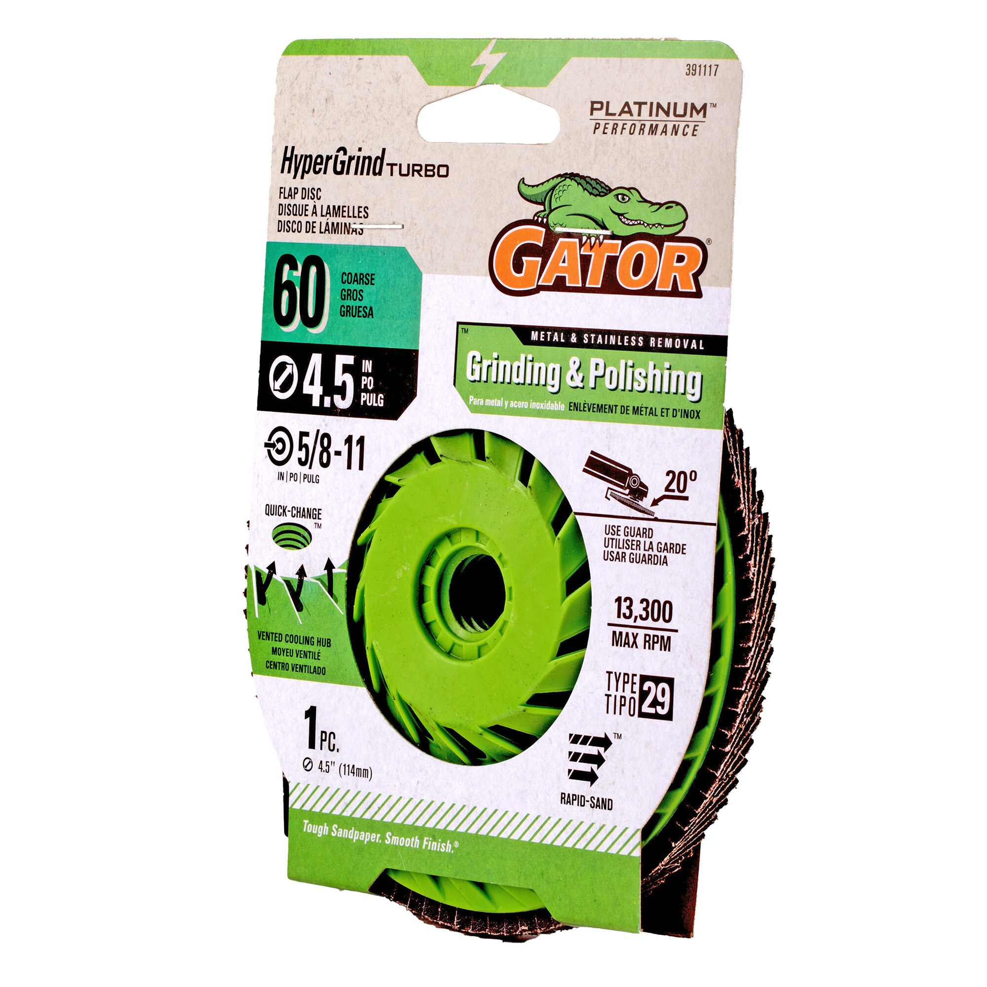 Disco de lija Gator HyperGrind de Zirconia aluminio de 60 granos 391117