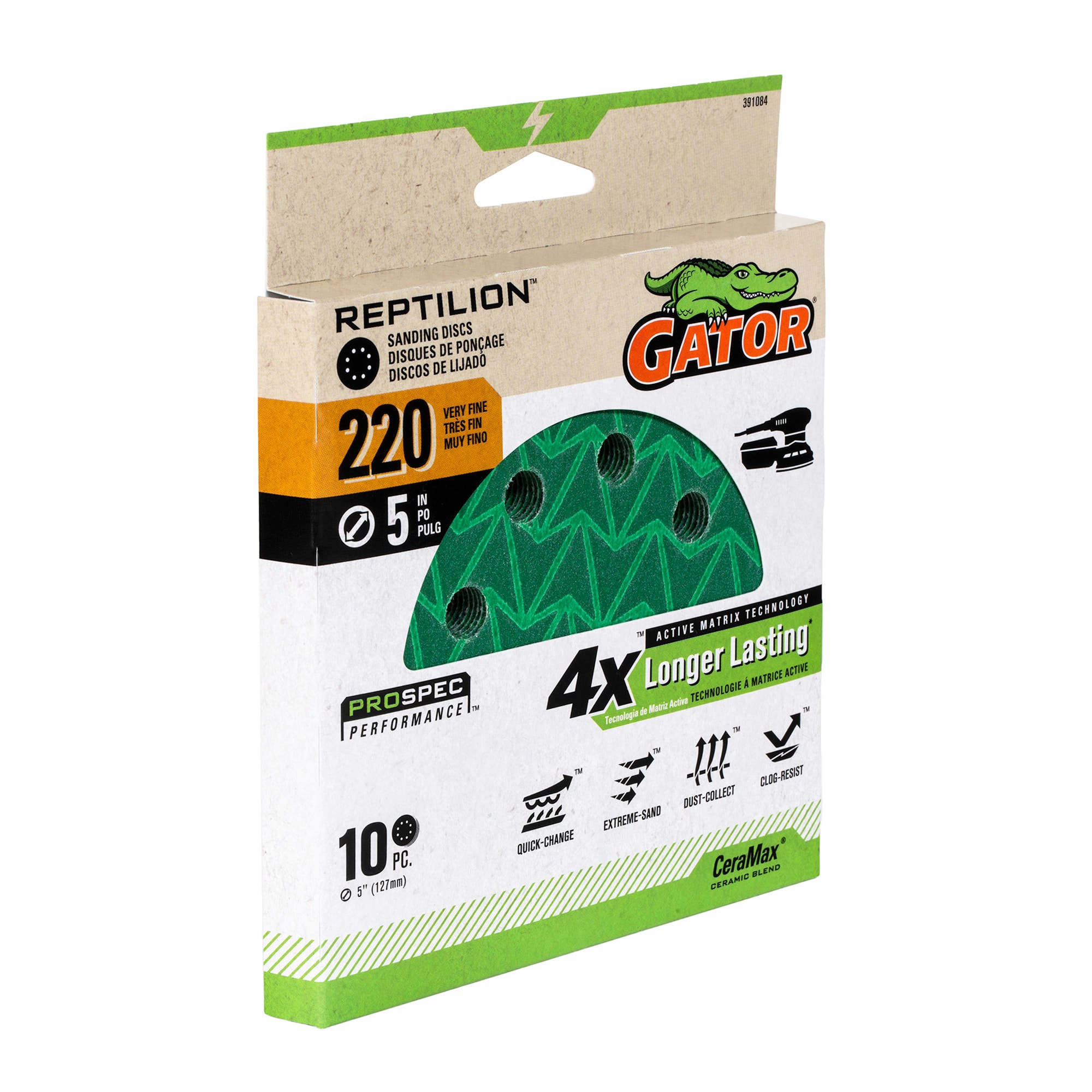 Lija de disco de cerámica de alúmina Gator Reptilion de 10 piezas, grano 220 - 391084