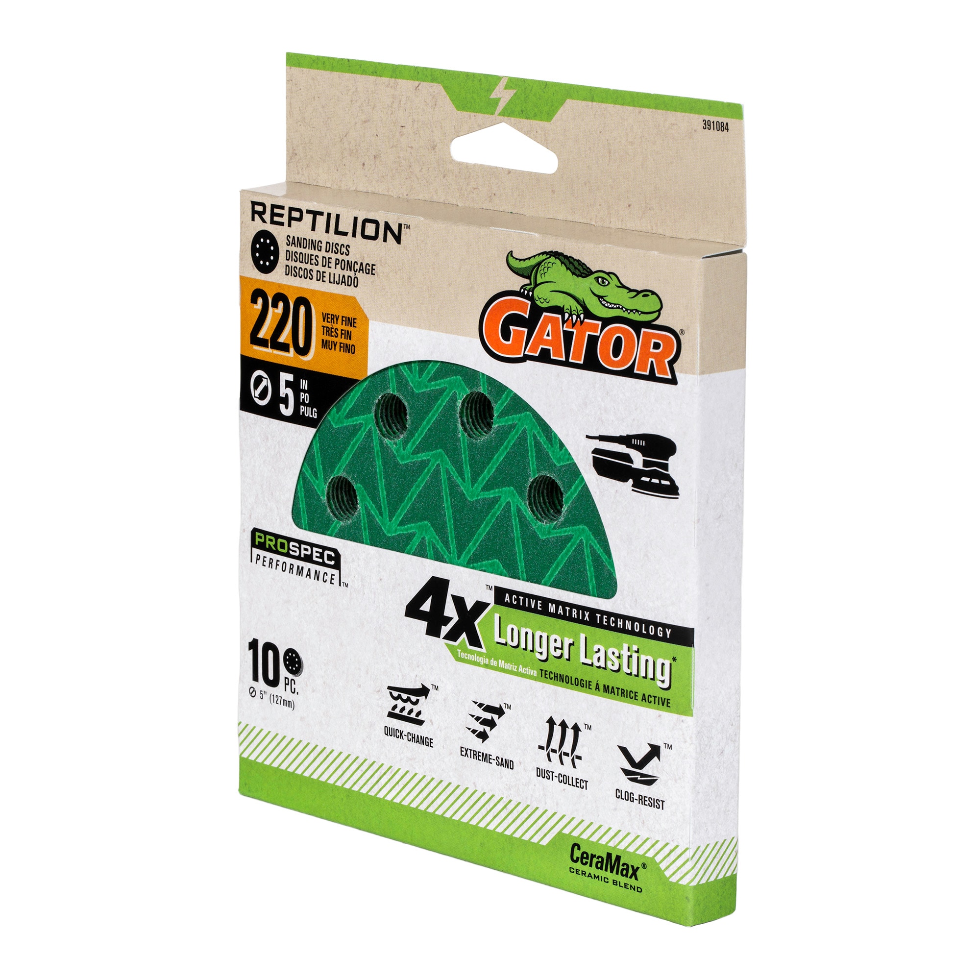 Lija de disco de cerámica de alúmina Gator Reptilion de 10 piezas, grano 220 - 391084
