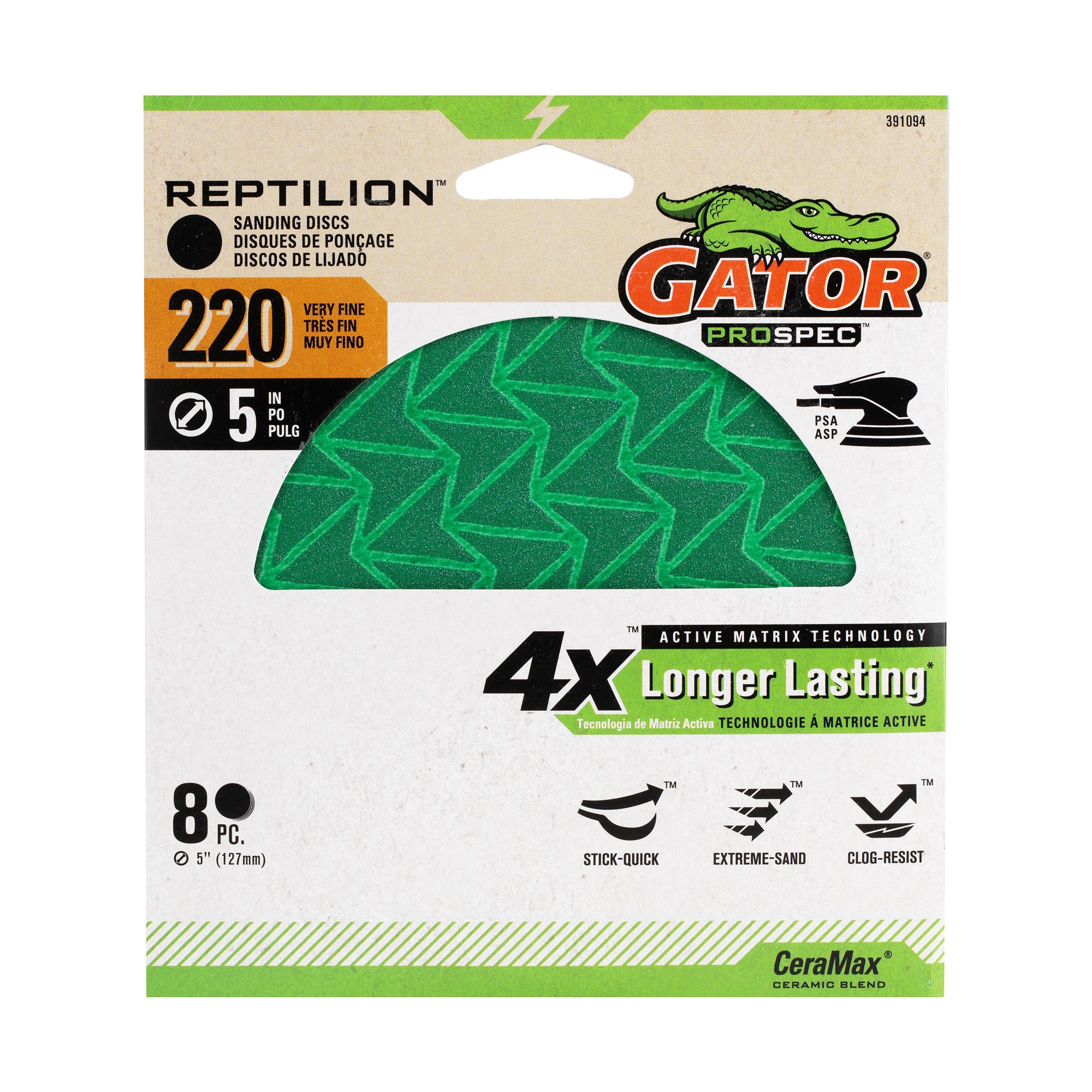 Lija de disco cerámico de alúmina de 220 granos de Gator Reptilion PSA, 8 piezas - 391094