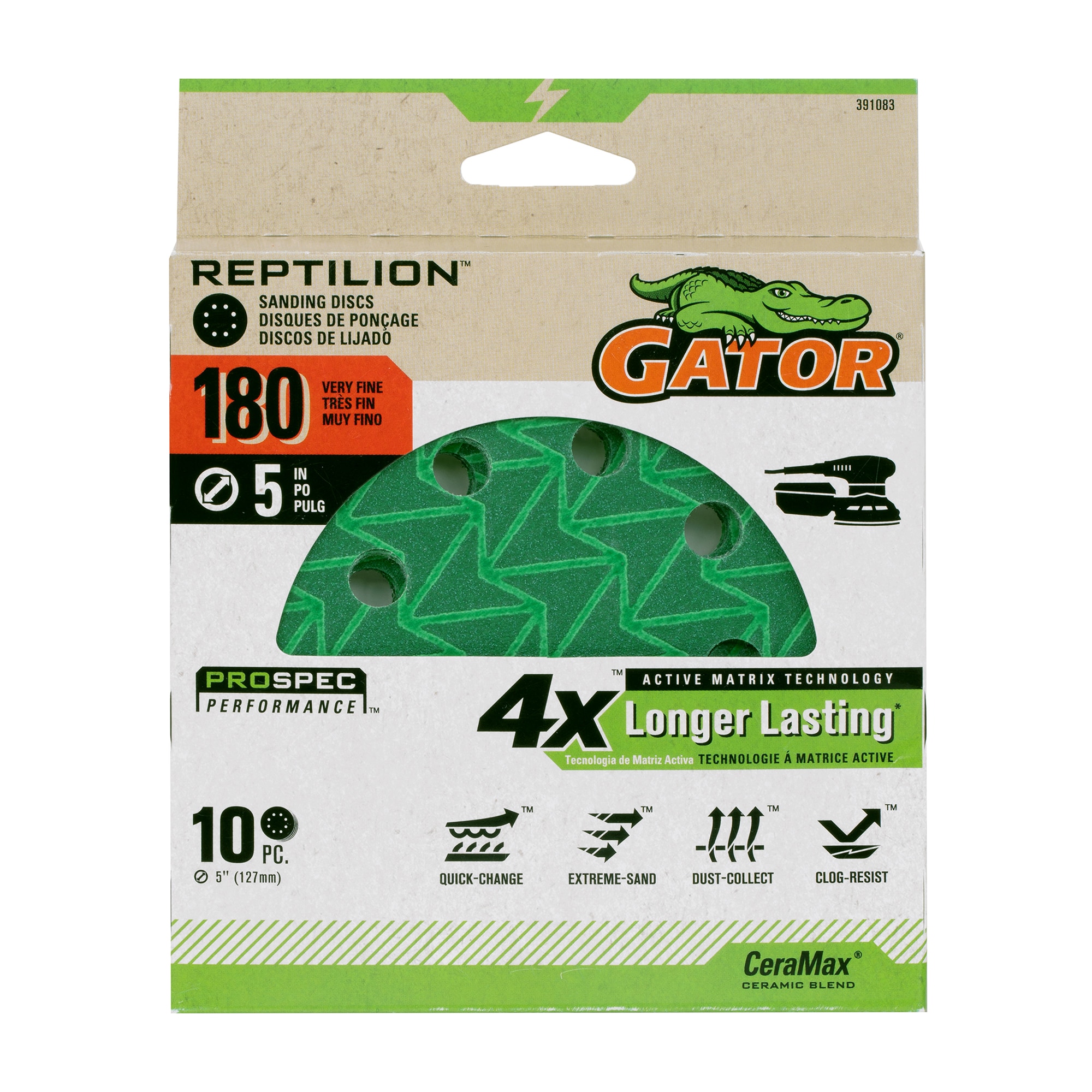 Lija de disco de cerámica de alúmina Gator Reptilion de 180 grits, 10 piezas - 391083