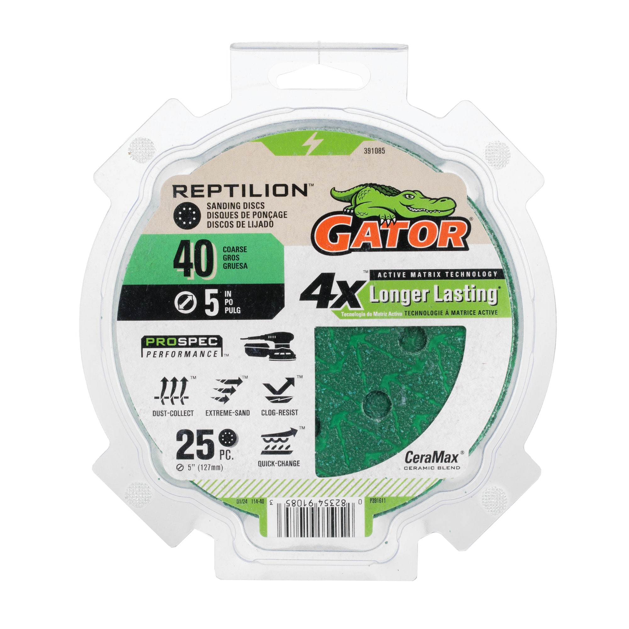 Lija de disco de cerámica de alúmina de 40 granos de Gator Reptilion de 25 piezas 391085