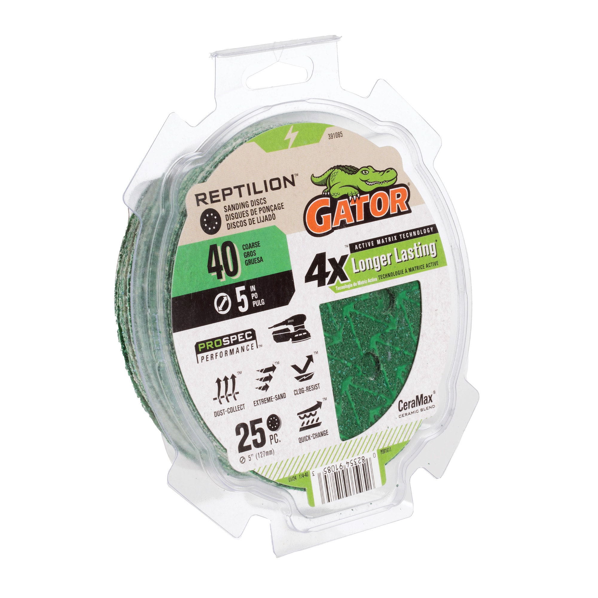 Lija de disco de cerámica de alúmina de 40 granos de Gator Reptilion de 25 piezas 391085
