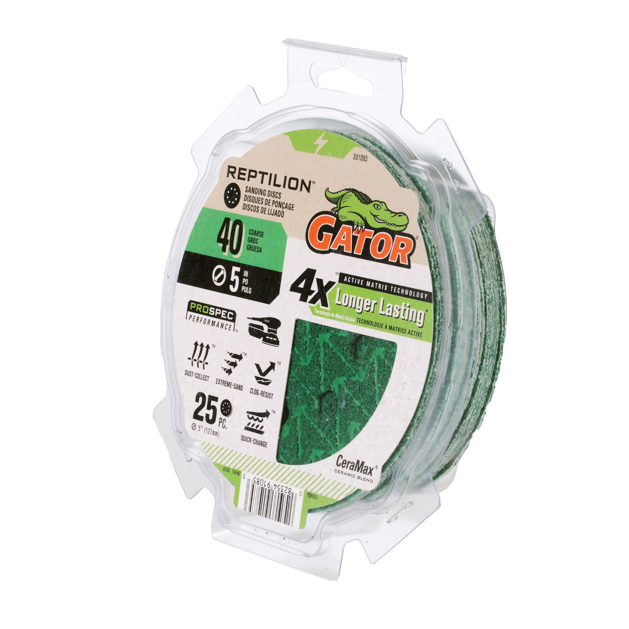 Lija de disco de cerámica de alúmina de 40 granos de Gator Reptilion de 25 piezas 391085