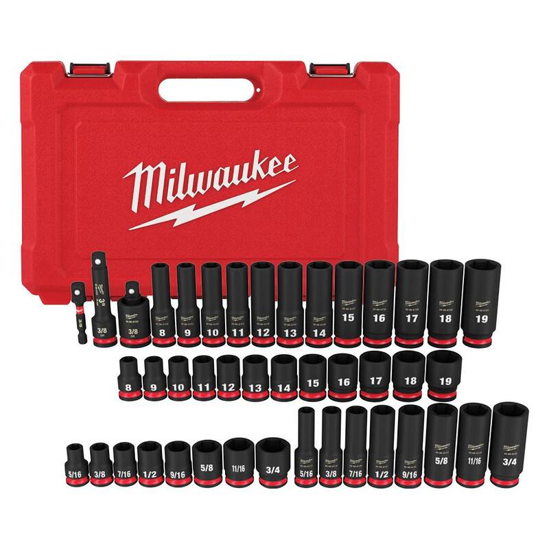 Set de herramientas de mecánica de trinquete y enchufe Milwaukee de 3/8 pulgadas SAE/métrico con set de impacto de 3/8 pulgadas SAE/métrico (99 piezas) - 48-22-9008-49-66-7009
