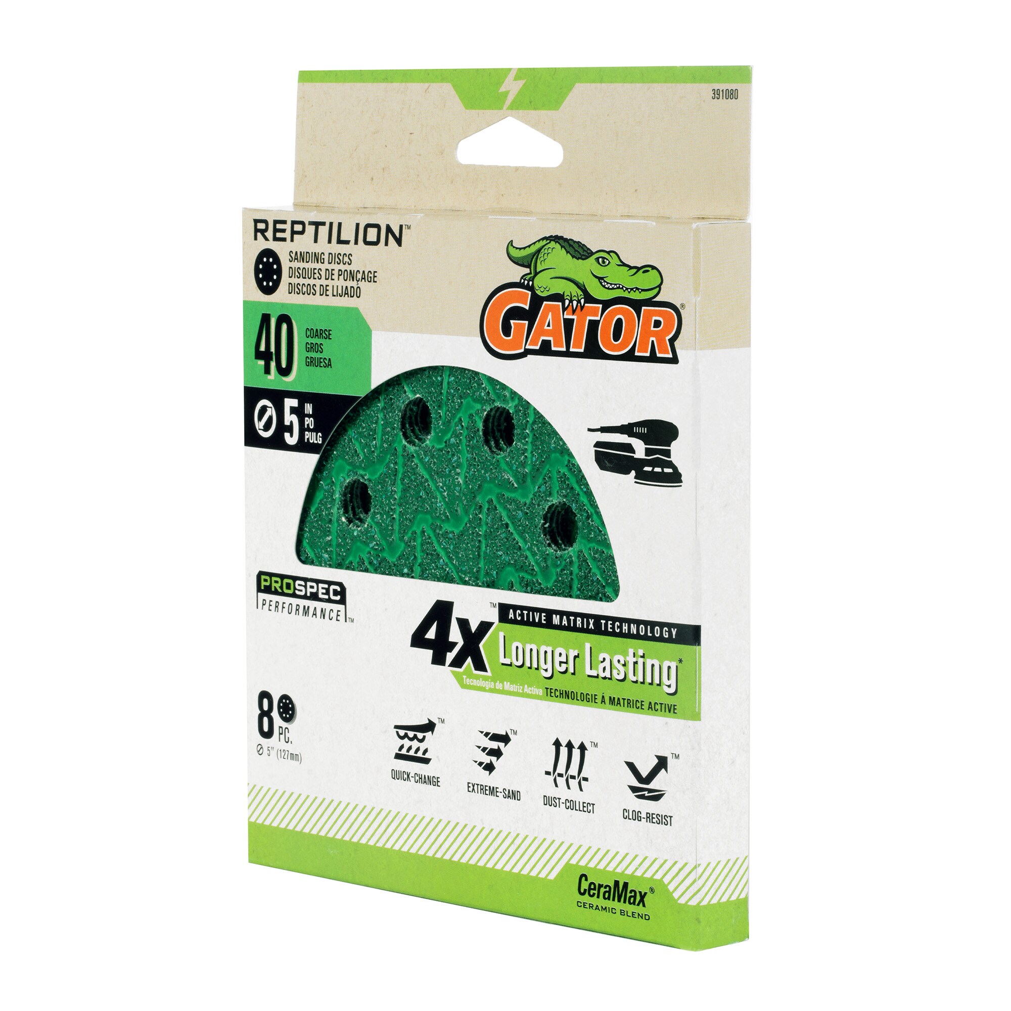 Lija de disco de cerámica de alúmina de grano 40 de 8 piezas Gator Reptilion 391080