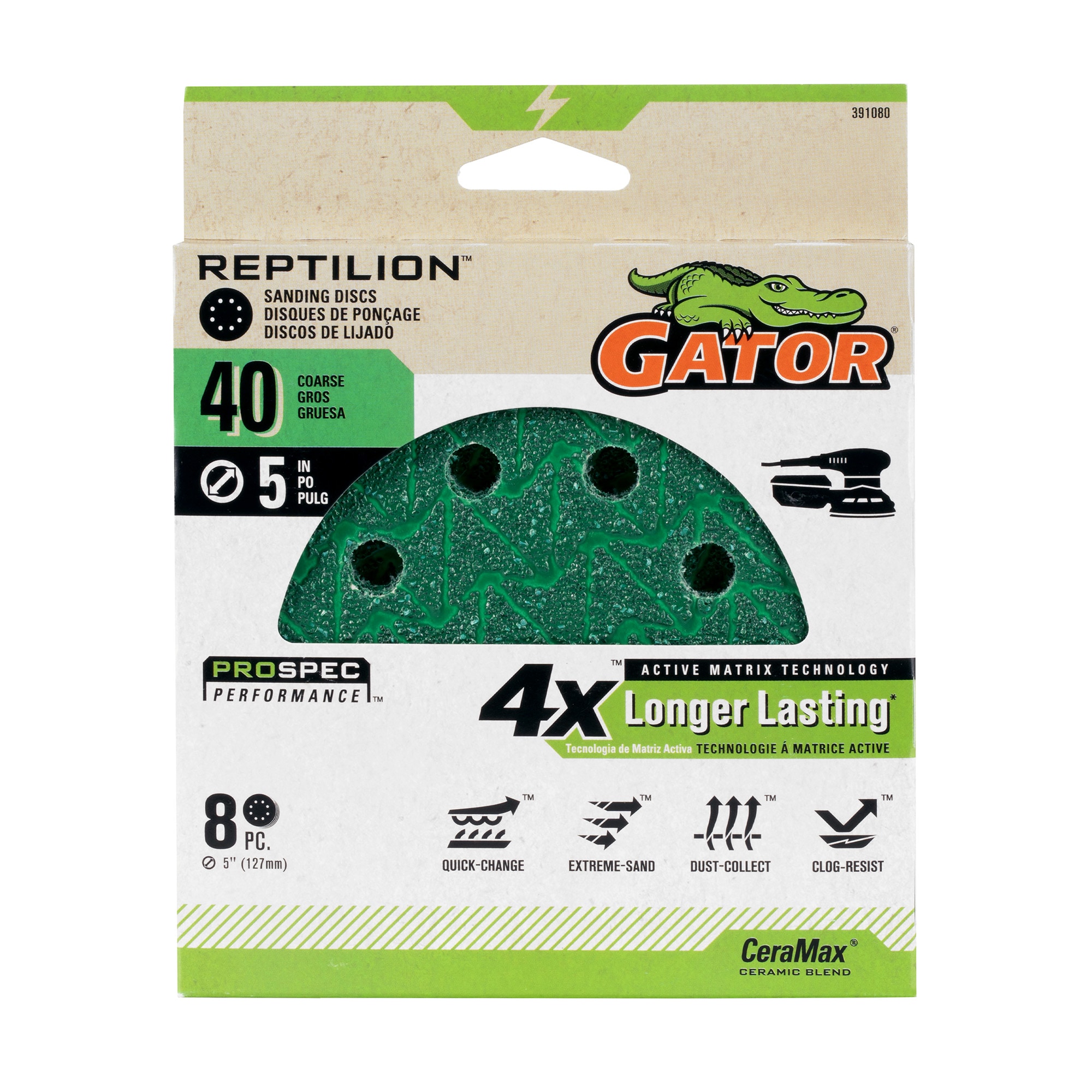 Lija de disco de cerámica de alúmina de grano 40 de 8 piezas Gator Reptilion 391080