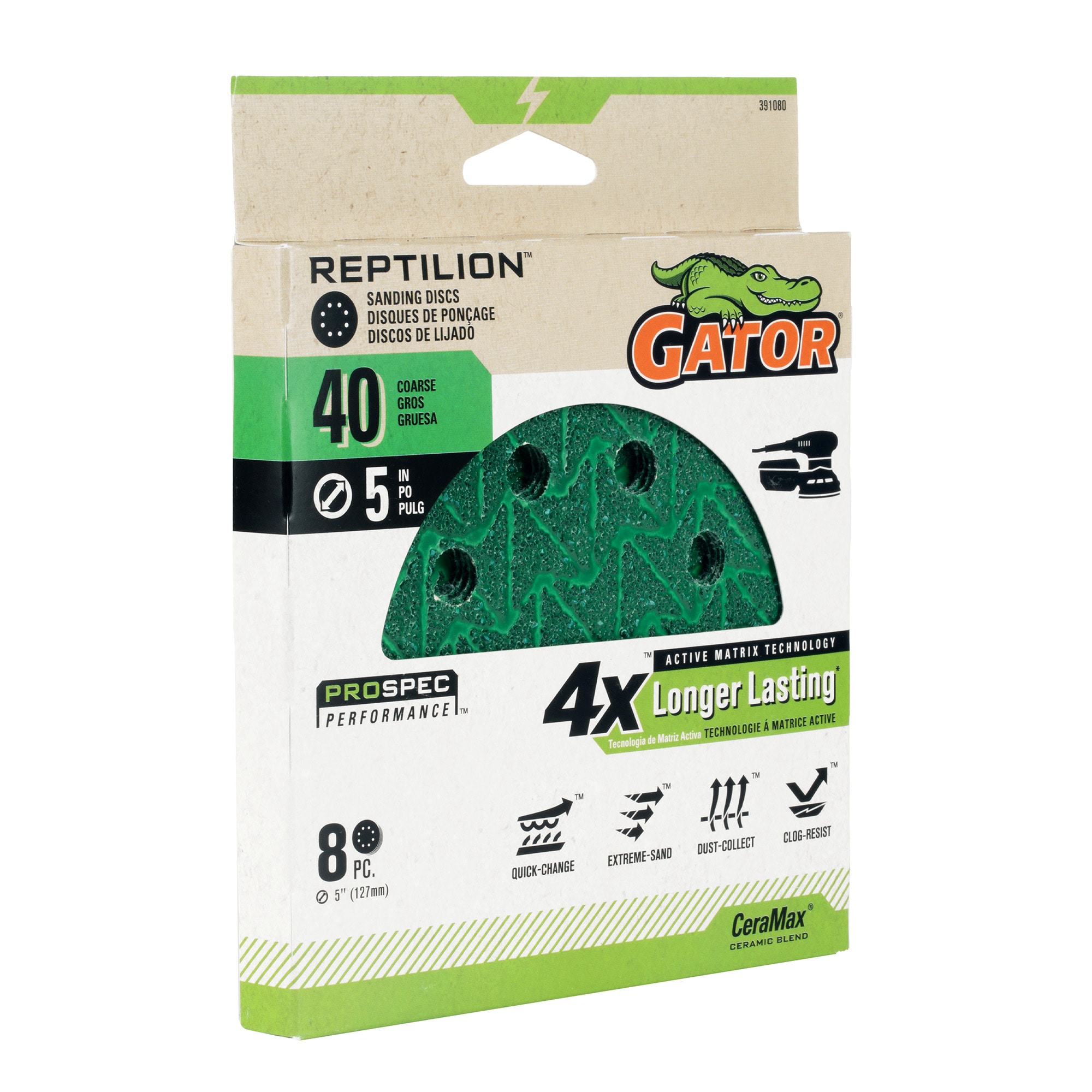 Lija de disco de cerámica de alúmina de grano 40 de 8 piezas Gator Reptilion 391080