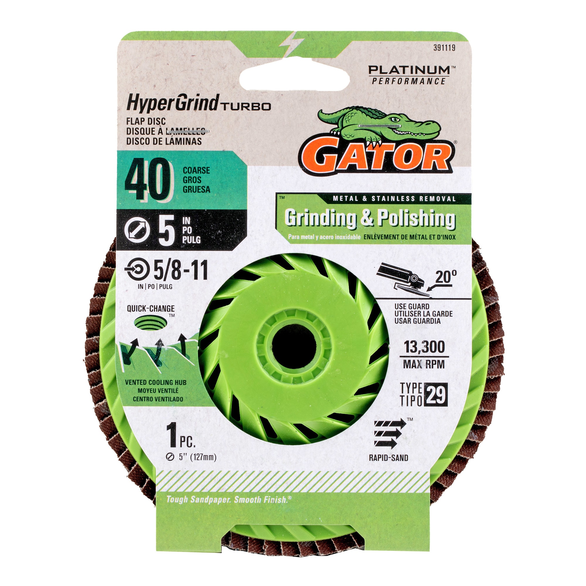 Lija de Disco Gator HyperGrind de Zirconia Alúmina de 40 granos 391119