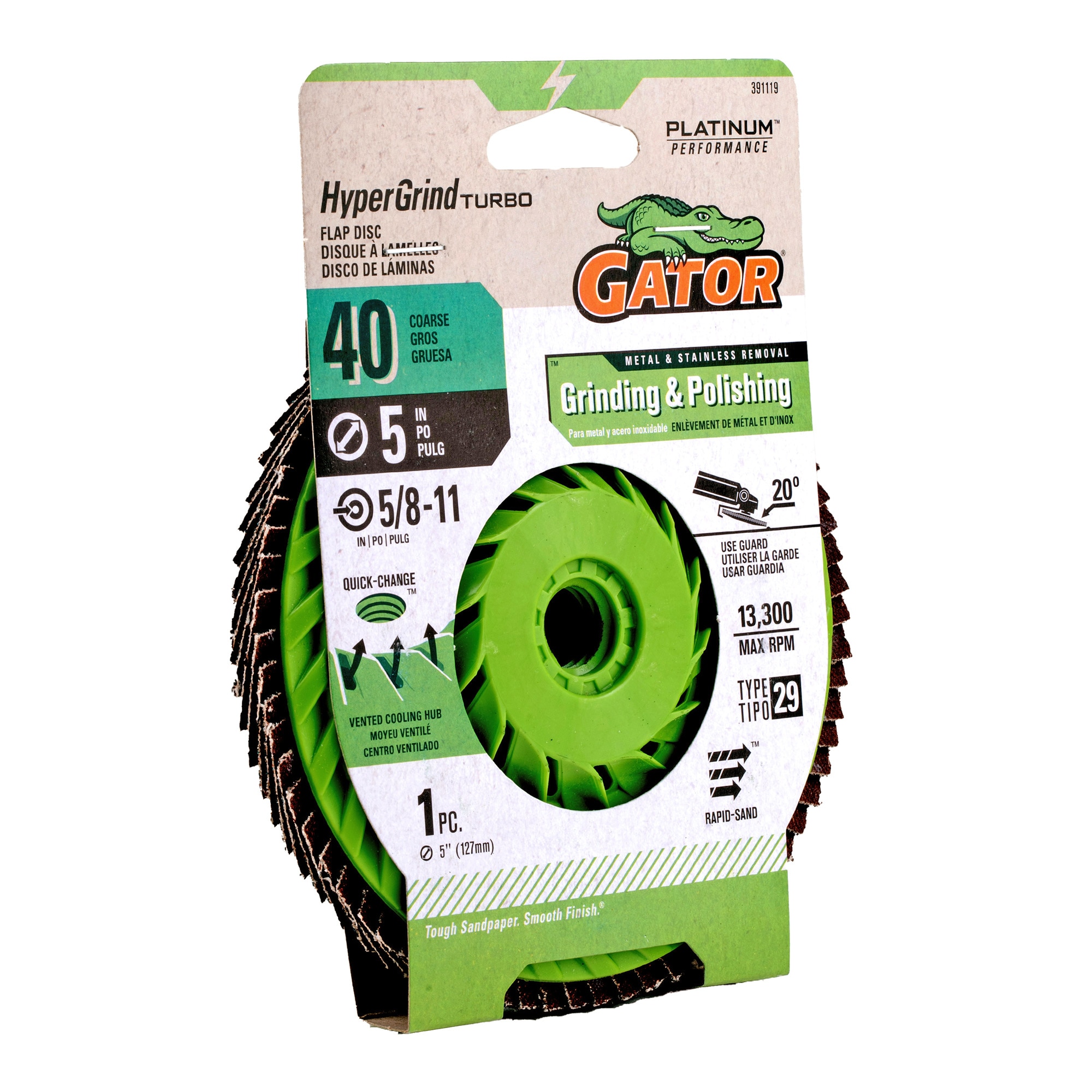Lija de Disco Gator HyperGrind de Zirconia Alúmina de 40 granos 391119