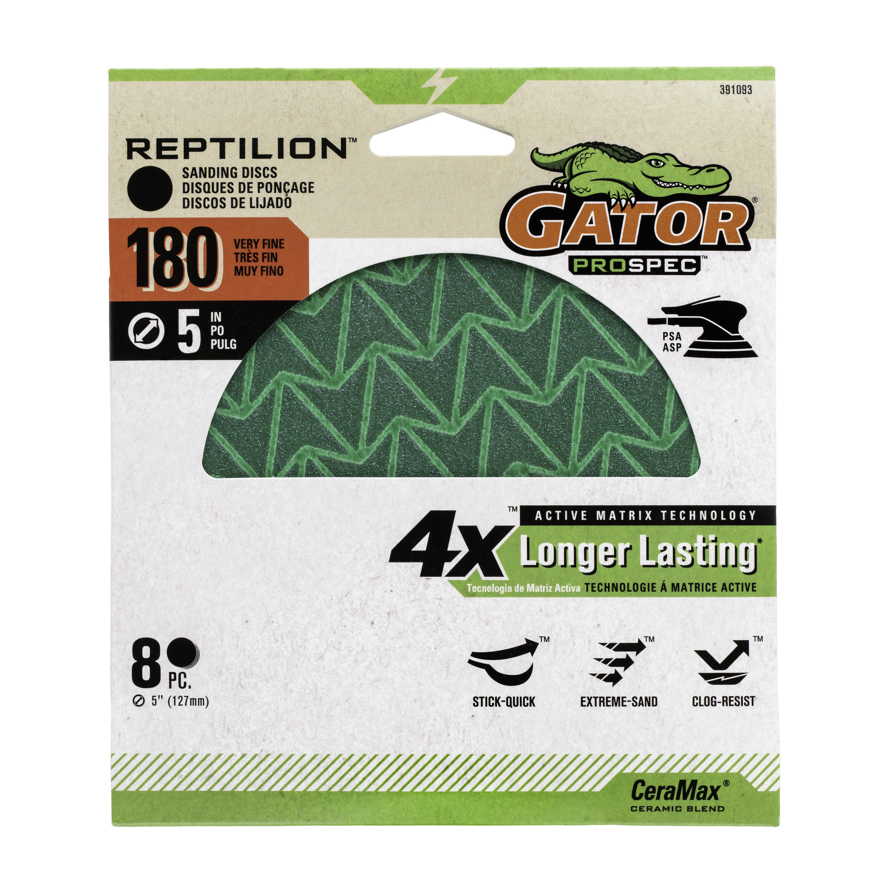 Disco de lija de cerámica alúmina de 180 grano Gator Reptilion PSA de 8 piezas 391093