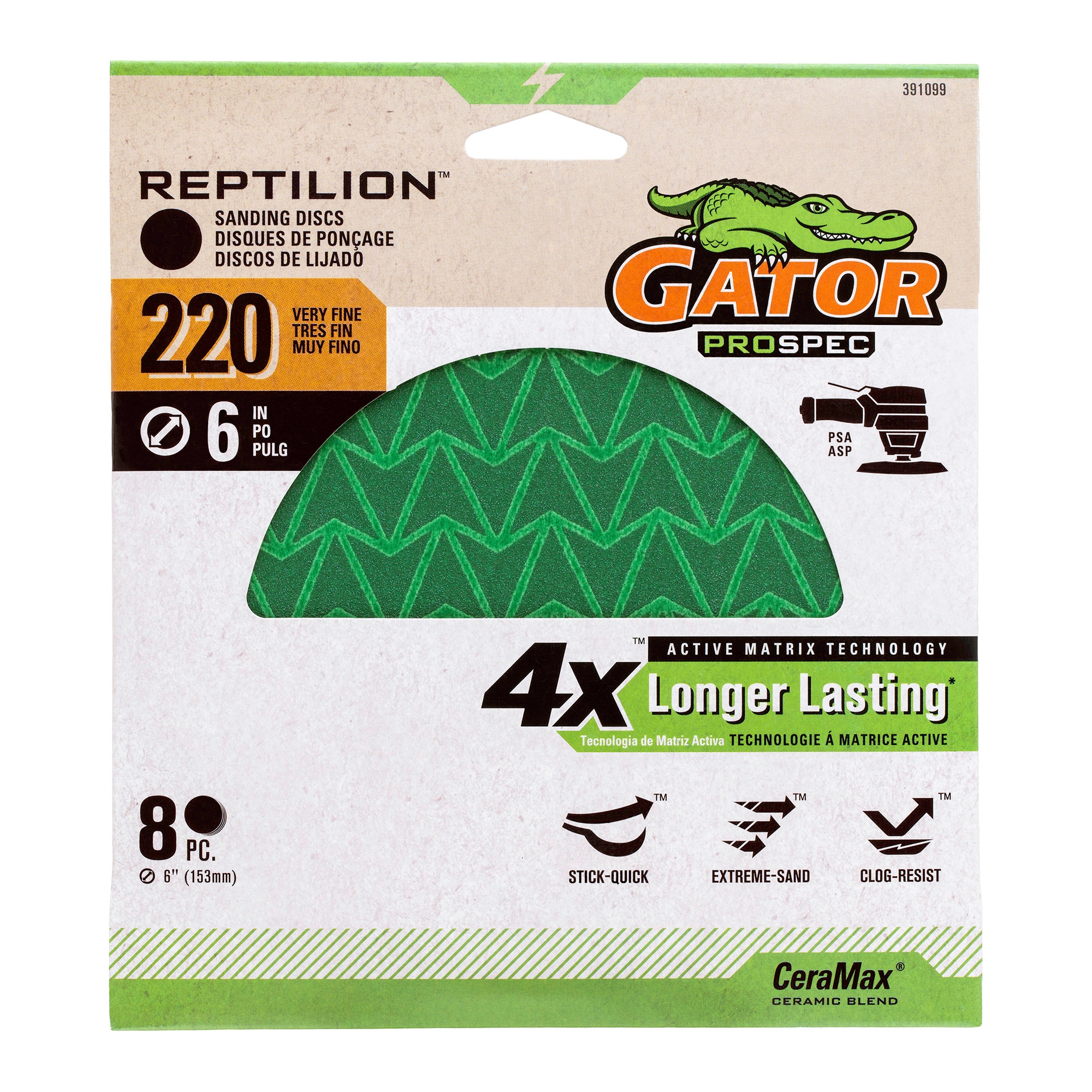 Lija de disco Gator Reptilion PSA 8 piezas de cerámica alúmina de grano 220 - 391099