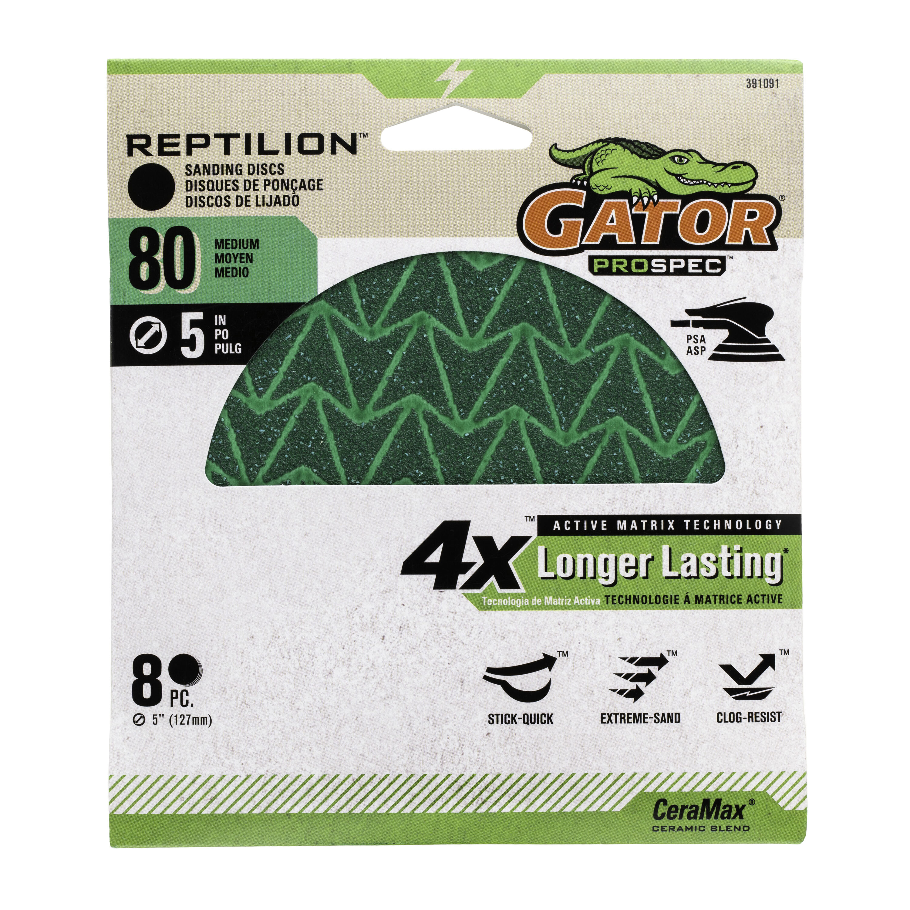 Disco de papel de lija Gator Reptilion PSA de cerámica alúmina de grano 80 de 8 piezas - 391091