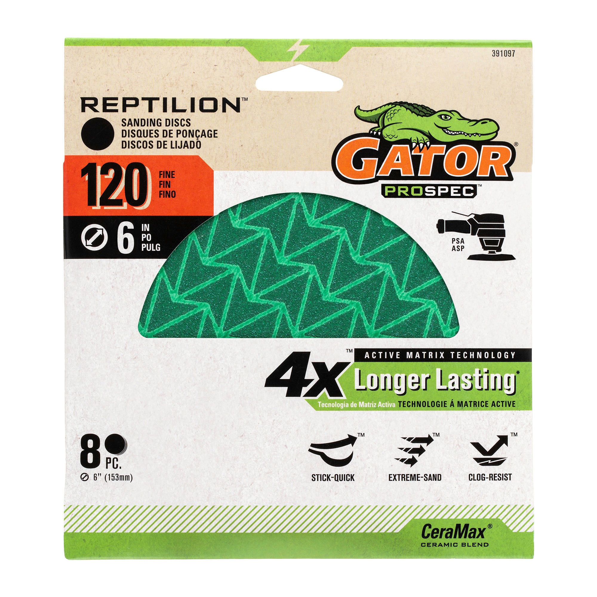 Lija de disco cerámico de alúmina de 8 piezas Gator Reptilion PSA 120-grano 391097