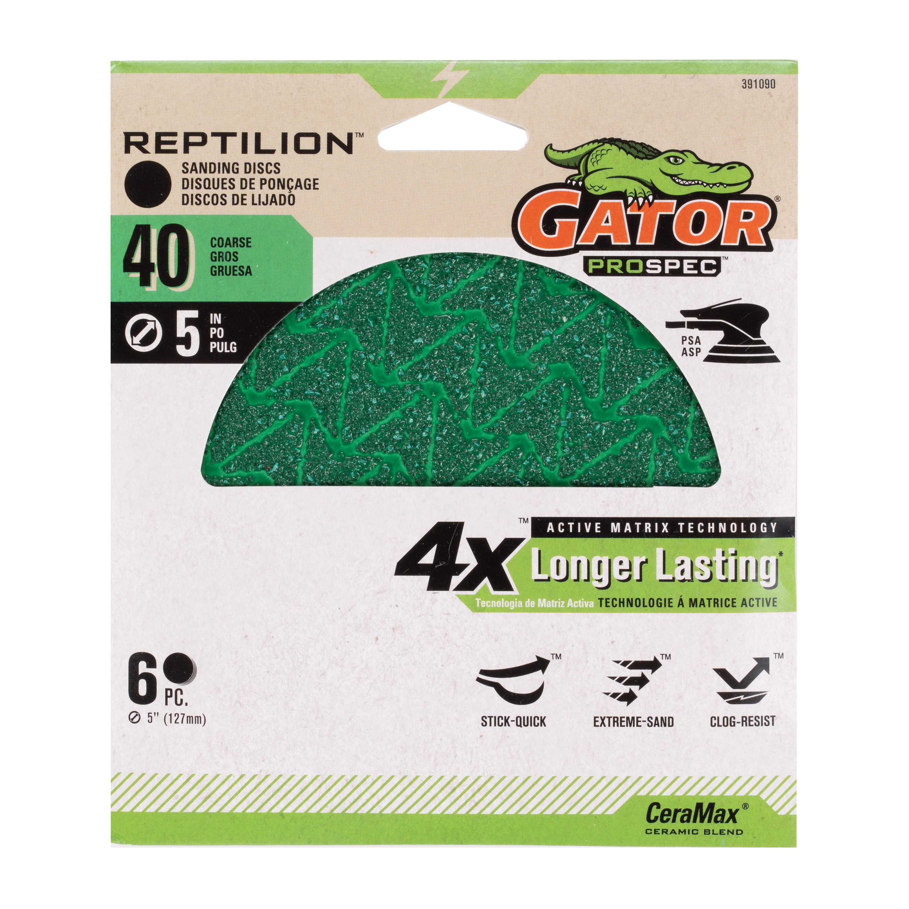 Disco de lija de cerámica de alúmina de 6 piezas Gator Reptilion PSA 40, grano 40