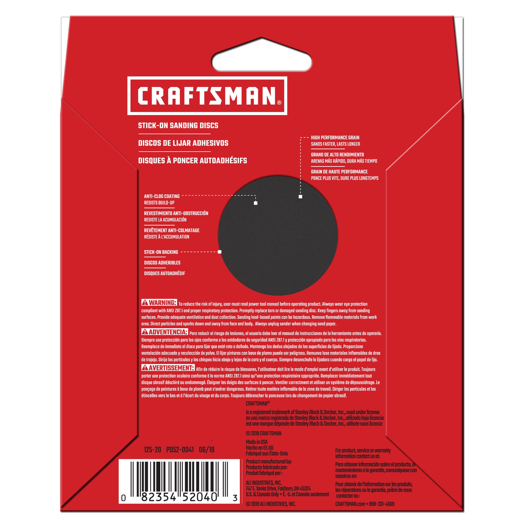 Discos de Cerámica alumina de 80 Grit 10pk de 5 pulgadas de CRAFTSMAN 10 piezas de lija de disco PSA 9131-052
