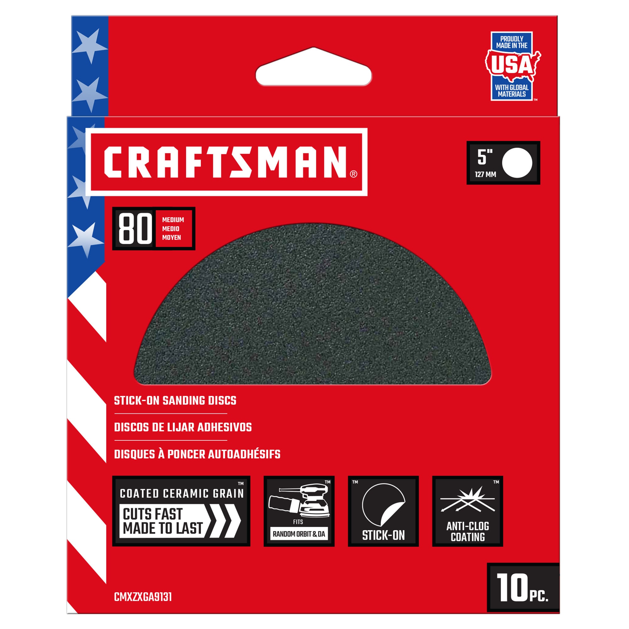 Discos de Cerámica alumina de 80 Grit 10pk de 5 pulgadas de CRAFTSMAN 10 piezas de lija de disco PSA 9131-052