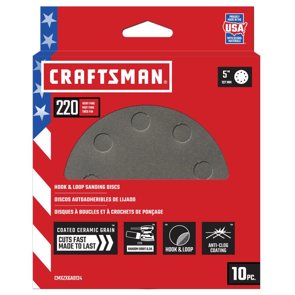 Disco de lija de cerámica alúmina de 220 granos 10 piezas CRAFTSMAN 5 en 8H H/L Cer Disco 220 Grt 10pk