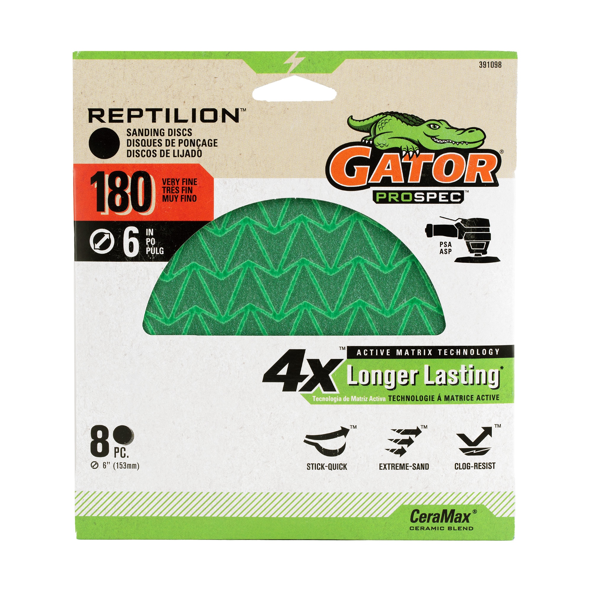 Lija de disco cerámico de alúmina de 8 piezas Gator Reptilion PSA de grano 180 391098