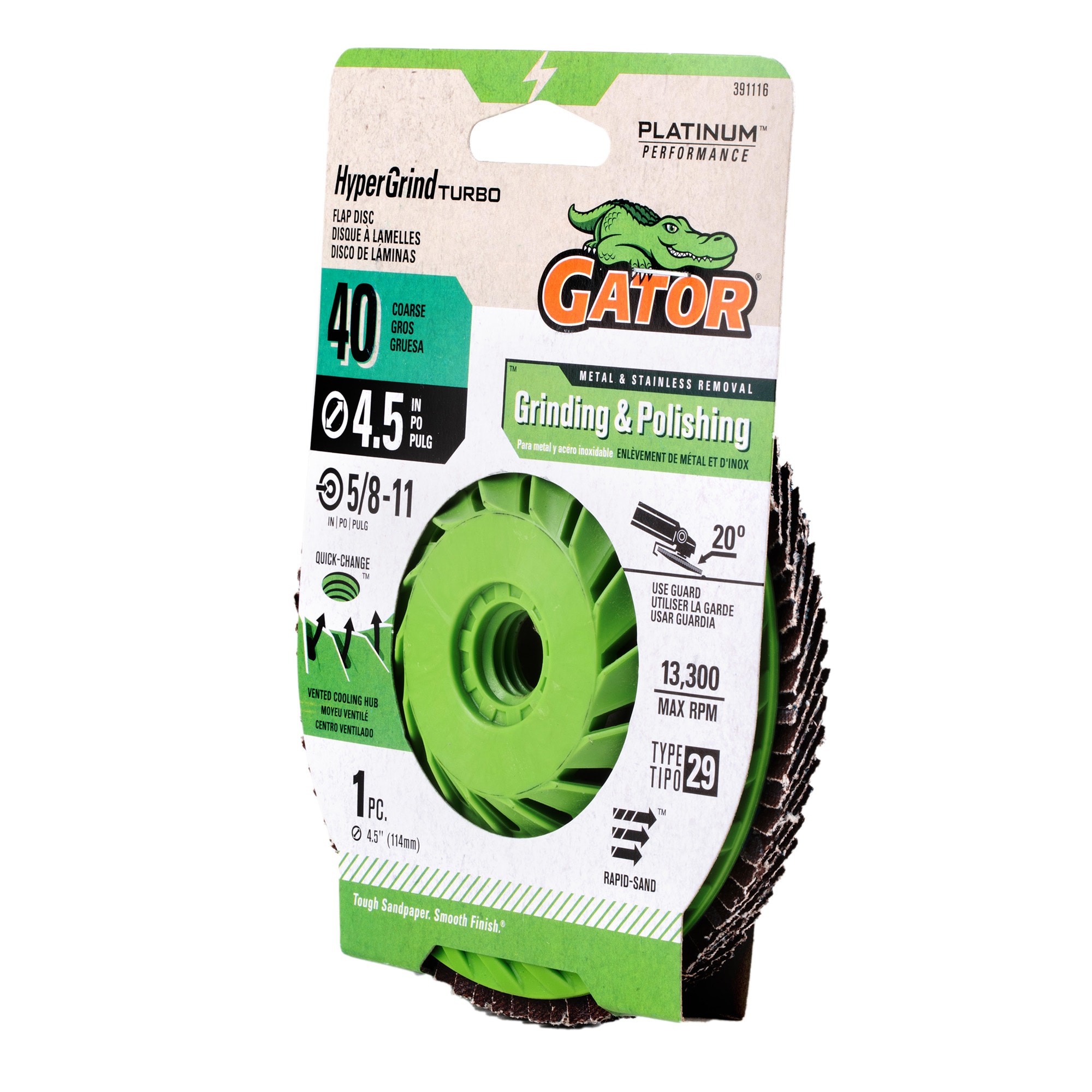 Disco de papel de lija Gator HyperGrind de Zirconia alúmina de 40 granos 391116