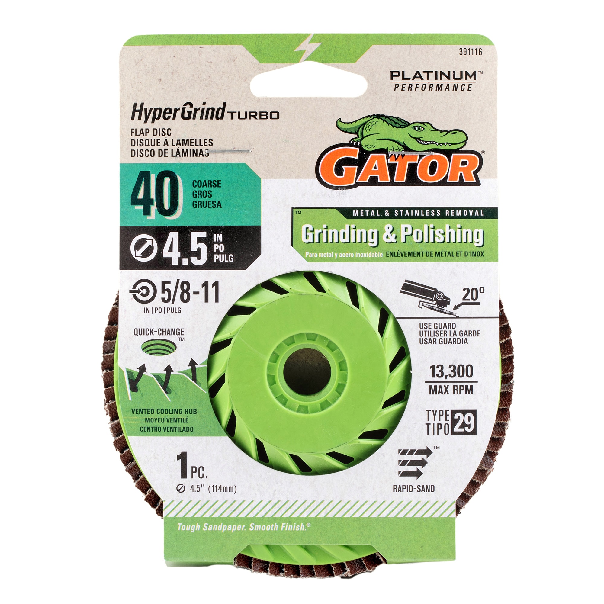 Disco de papel de lija Gator HyperGrind de Zirconia alúmina de 40 granos 391116