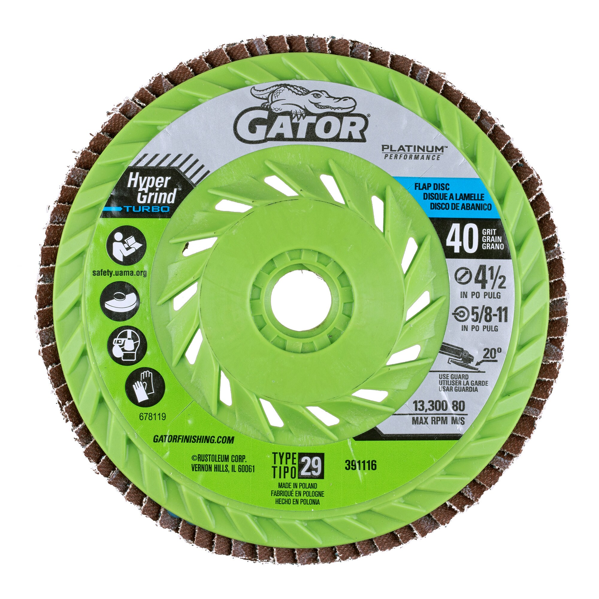 Disco de papel de lija Gator HyperGrind de Zirconia alúmina de 40 granos 391116