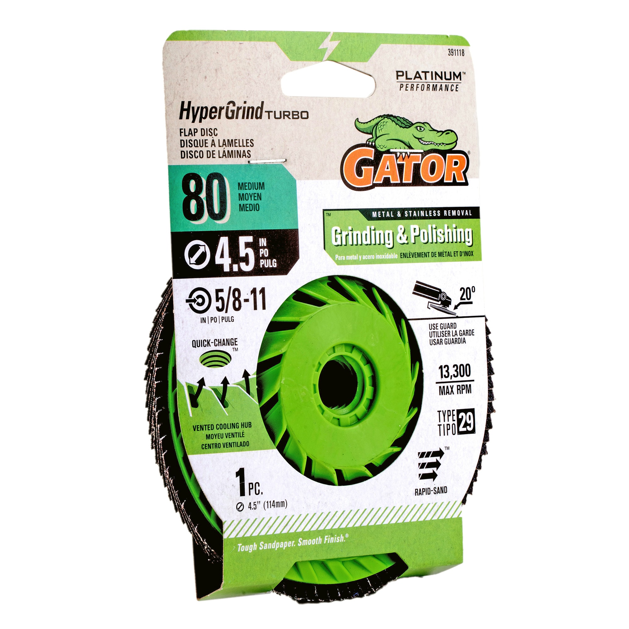 Disco de lija de óxido de aluminio Zirconia HyperGrind de Gator de 80 granos - 391118