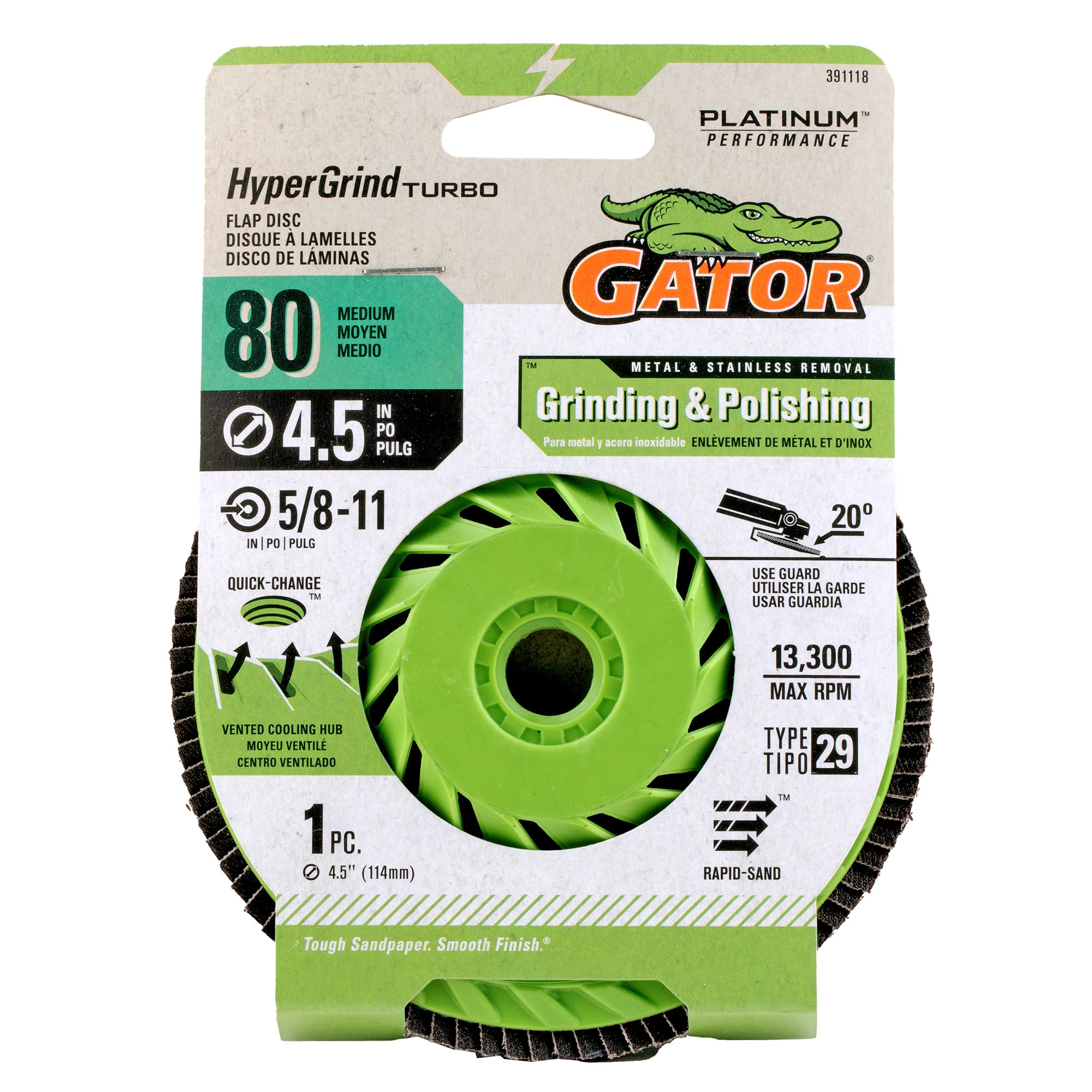 Disco de lija de óxido de aluminio Zirconia HyperGrind de Gator de 80 granos - 391118