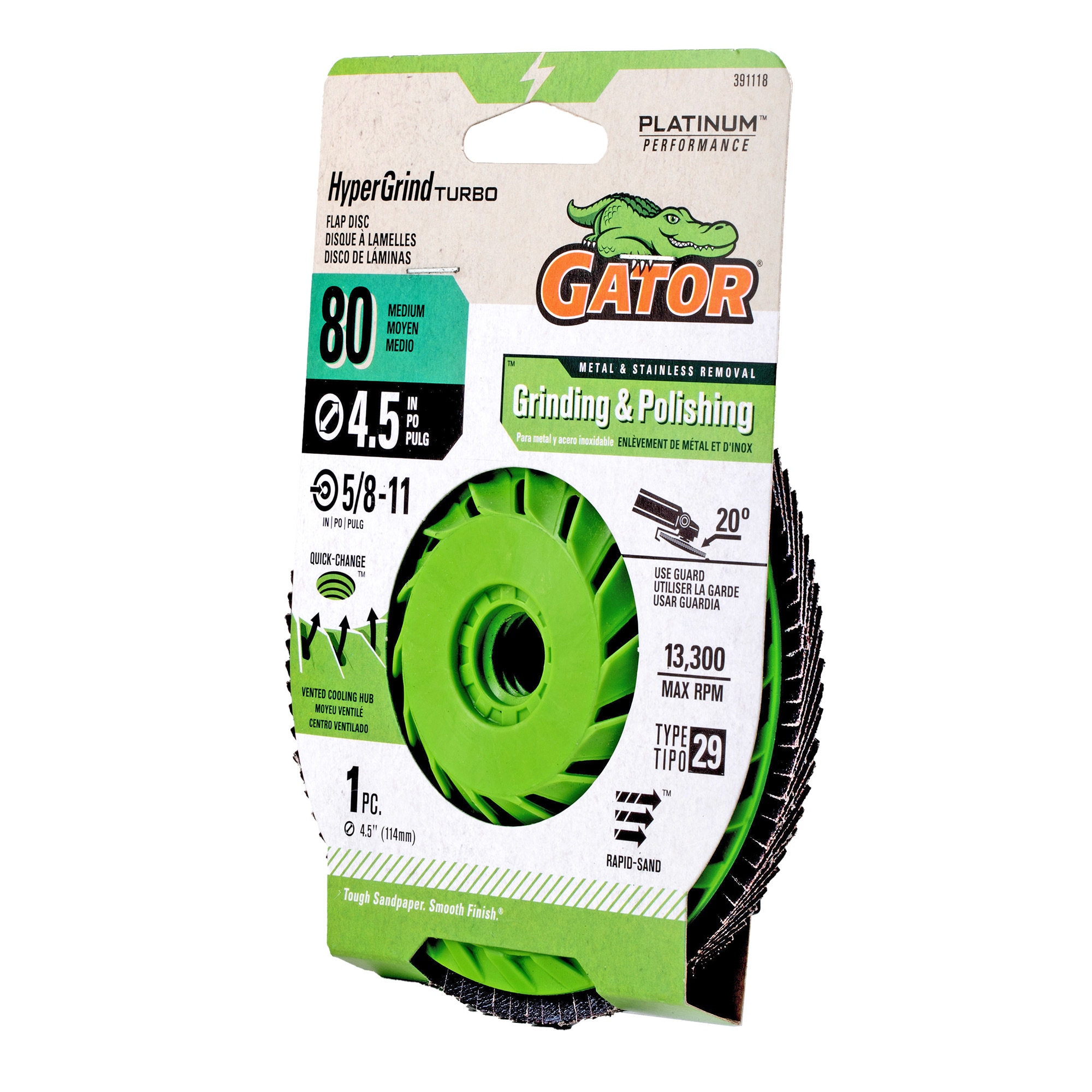 Disco de lija de óxido de aluminio Zirconia HyperGrind de Gator de 80 granos - 391118