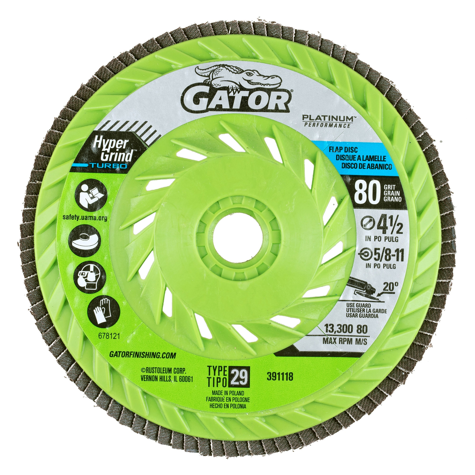 Disco de lija de óxido de aluminio Zirconia HyperGrind de Gator de 80 granos - 391118