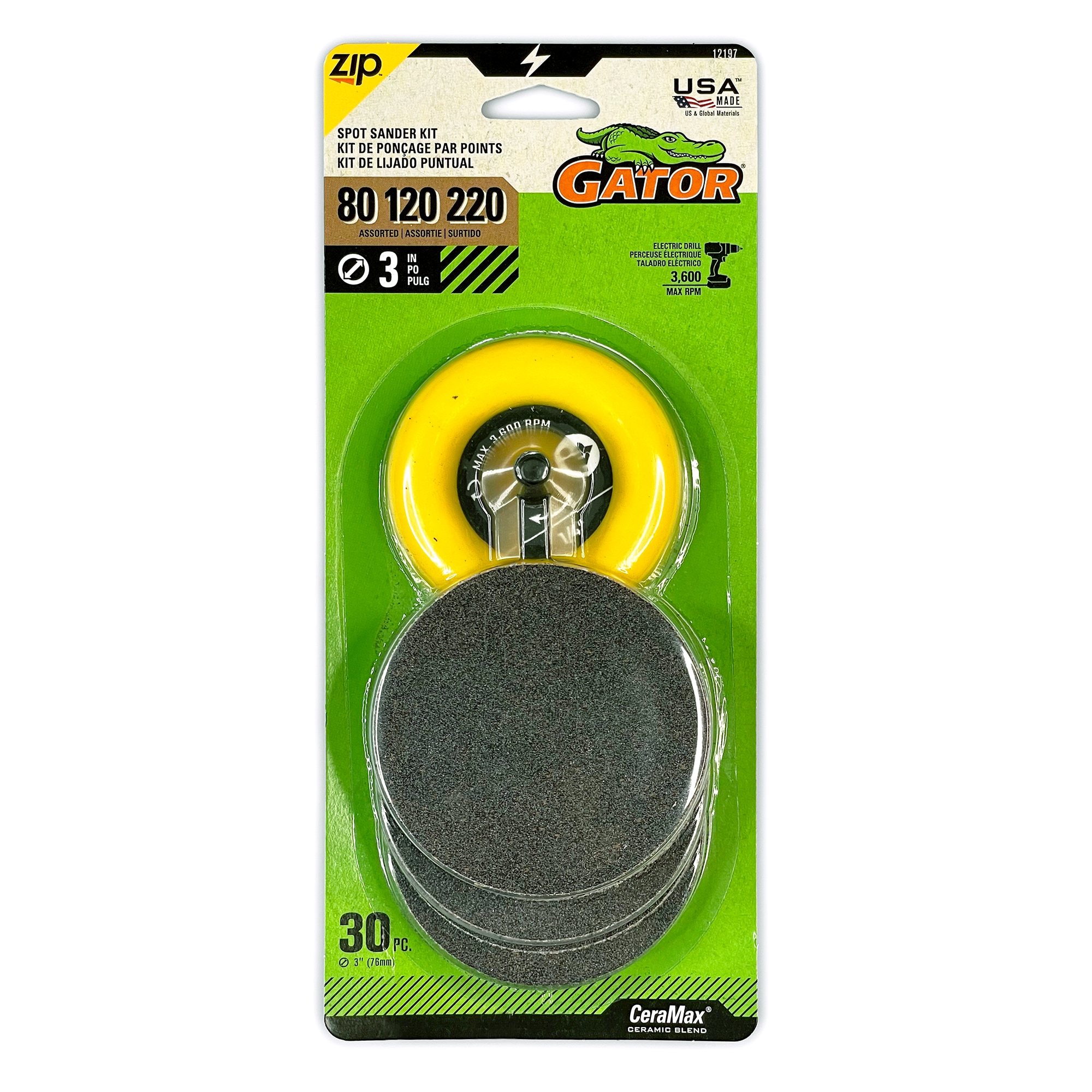 Gator Zip 30 - Piezas de Cerámica de Alúmina Multi-grado - Paquete de Discos de Lija con Grano 12197