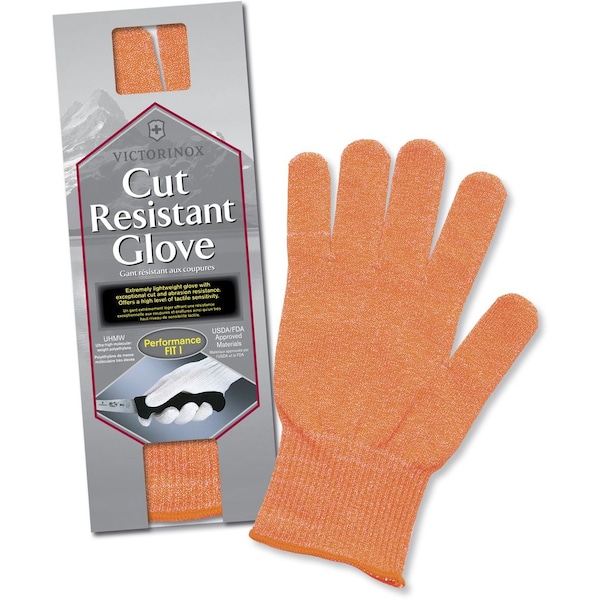 Guantes naranjas resistentes al corte para cocina Victorinox 86300.O Swiss Army Brands 2023, ajuste de rendimiento en empaque de almeja tamaño 1 - VIC-7.9048.9.