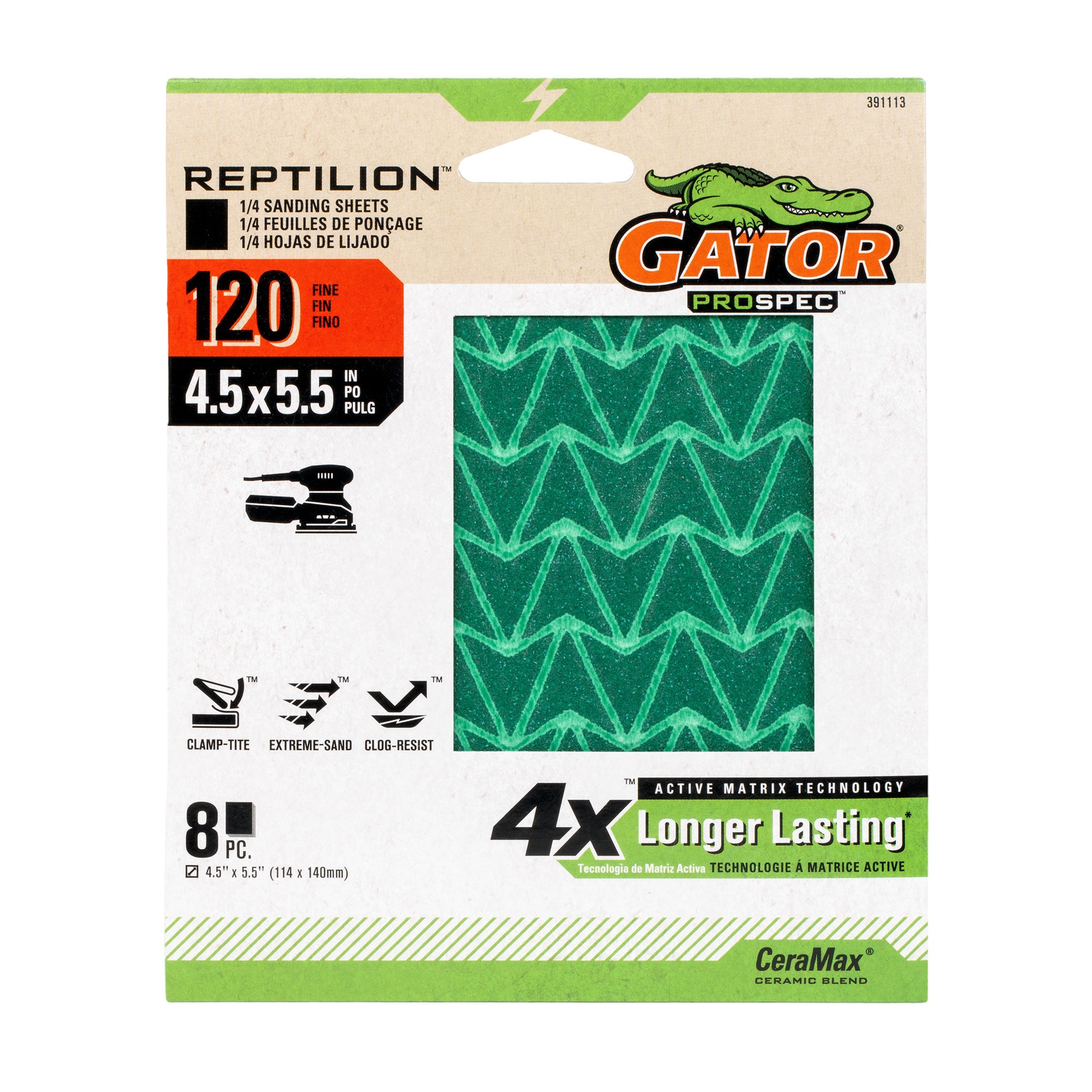 Lija de papel de lija de cerámica de alúmina de 8 piezas Gator Reptilion 120 grit 391113