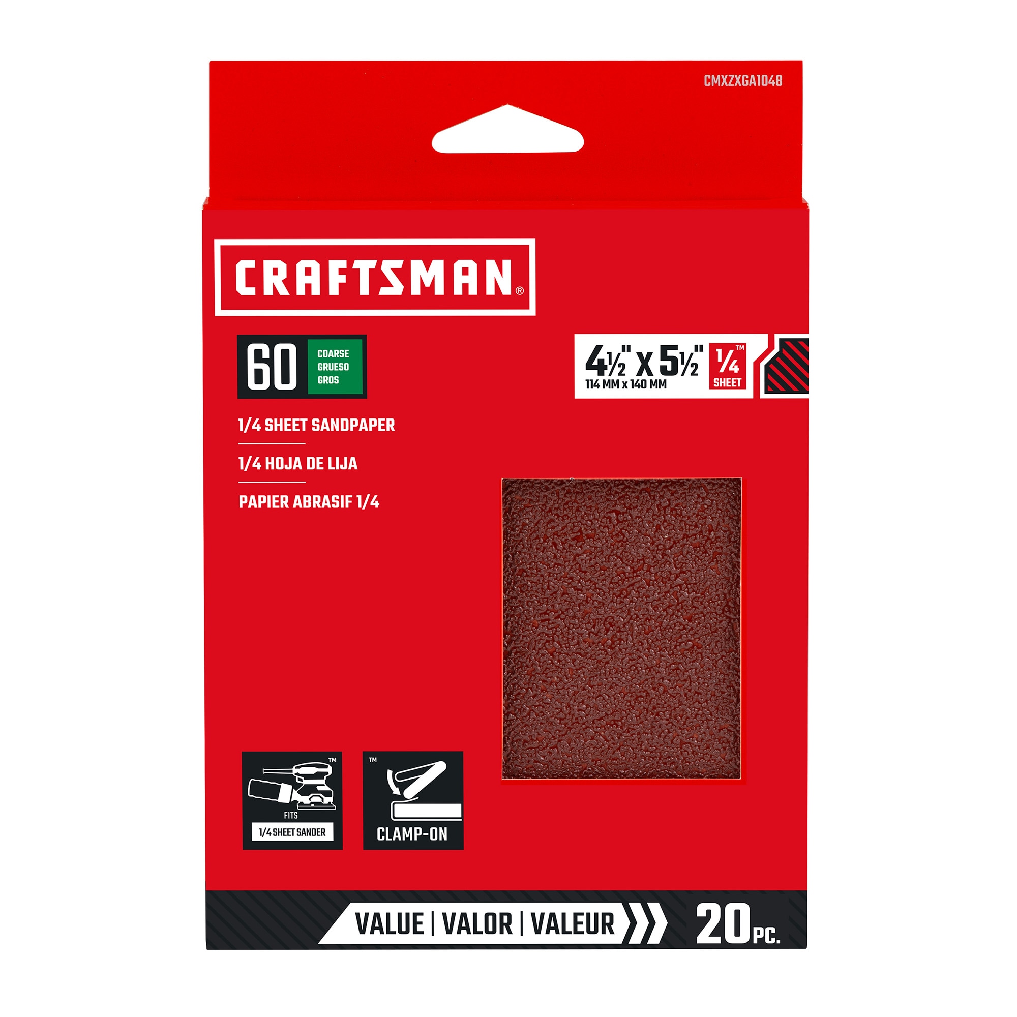 Hoja de papel de lija Craftsman de óxido de aluminio de 60 granos en 20 piezas
