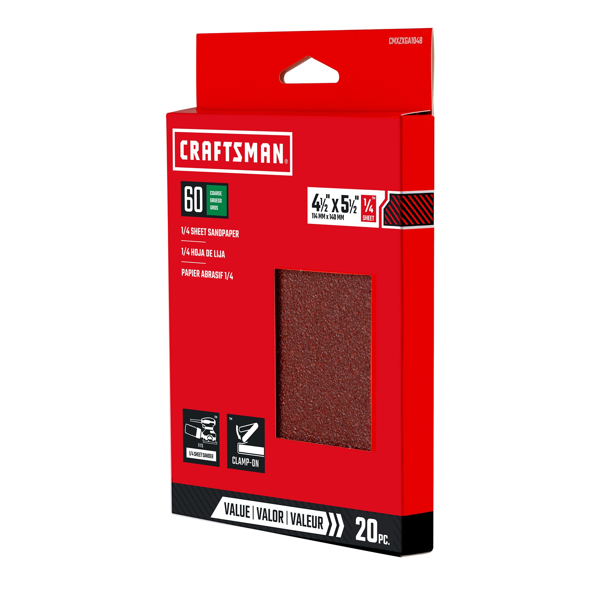 Hoja de papel de lija Craftsman de óxido de aluminio de 60 granos en 20 piezas