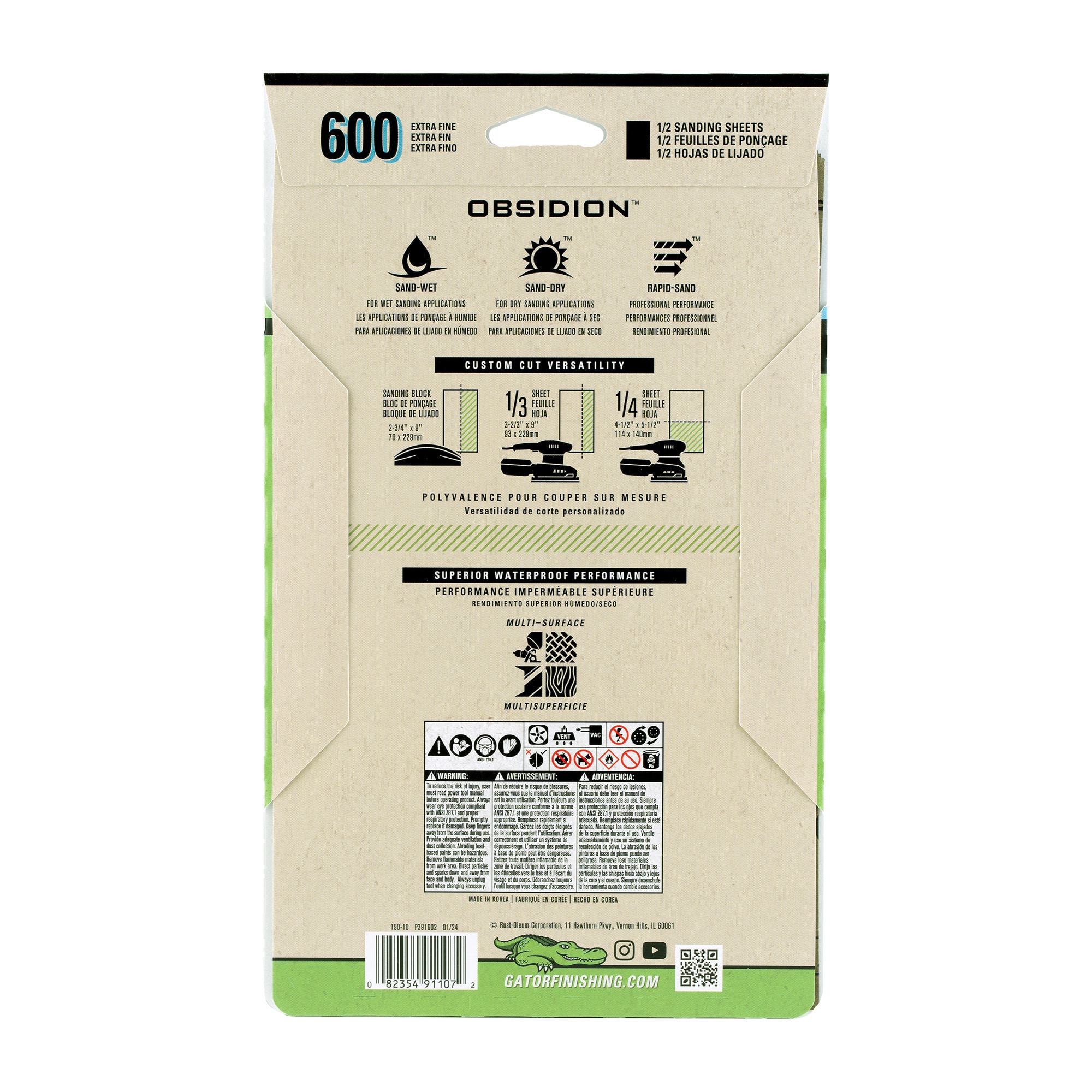 Lija de papel de carburo de silicio de grano 600 de 6 piezas Gator Obsidion 391107