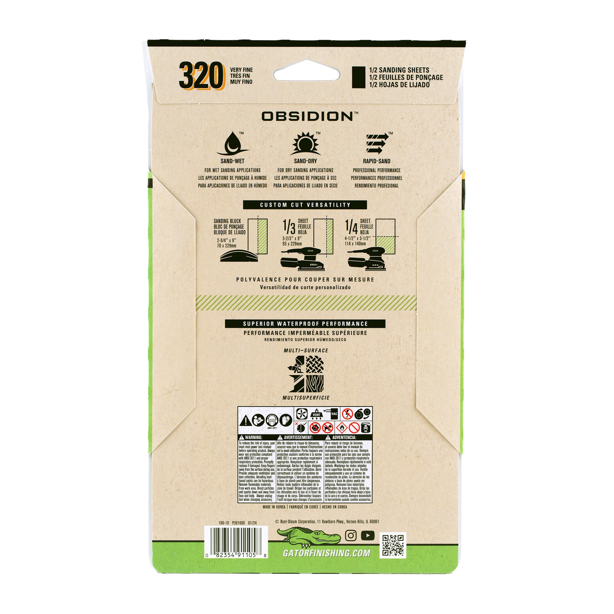 Papel de lija Gator Obsidion de 6 piezas de carburo de silicio con grano 320 - Hoja de lija 391105