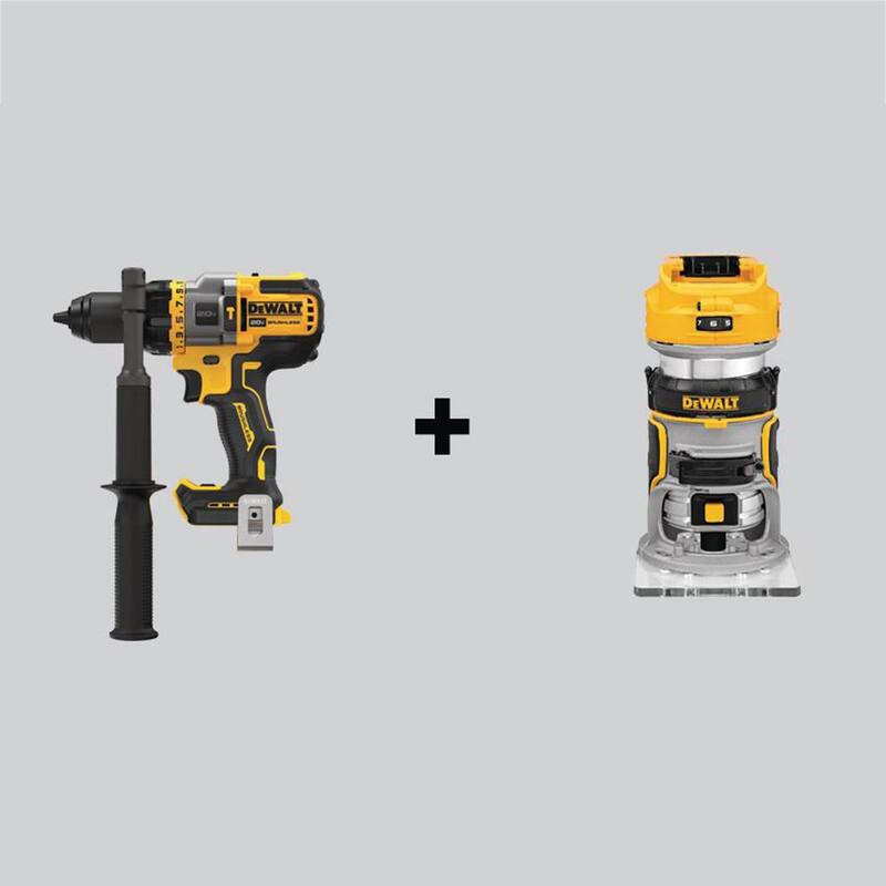 Martillo Taladro/Atornillador inalámbrico sin escobillas DEWALT 20V MAX de 1/2 pulgadas con ventaja FLEXVOLT y Router Compacto sin escobillas (solo herramientas) - DCD999BWDCW600B